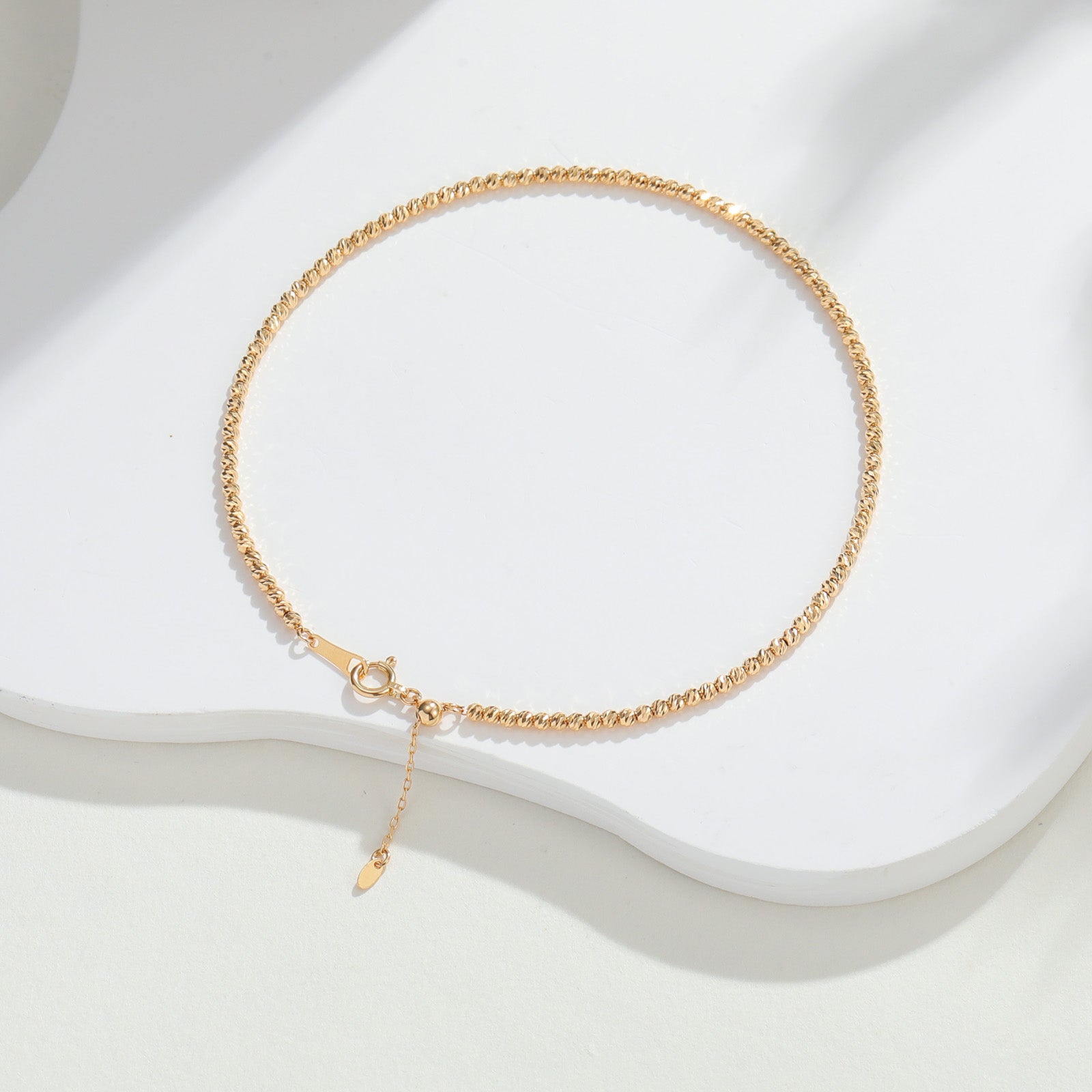 18K Gold Diamond-Cut Bead Chain Anklet