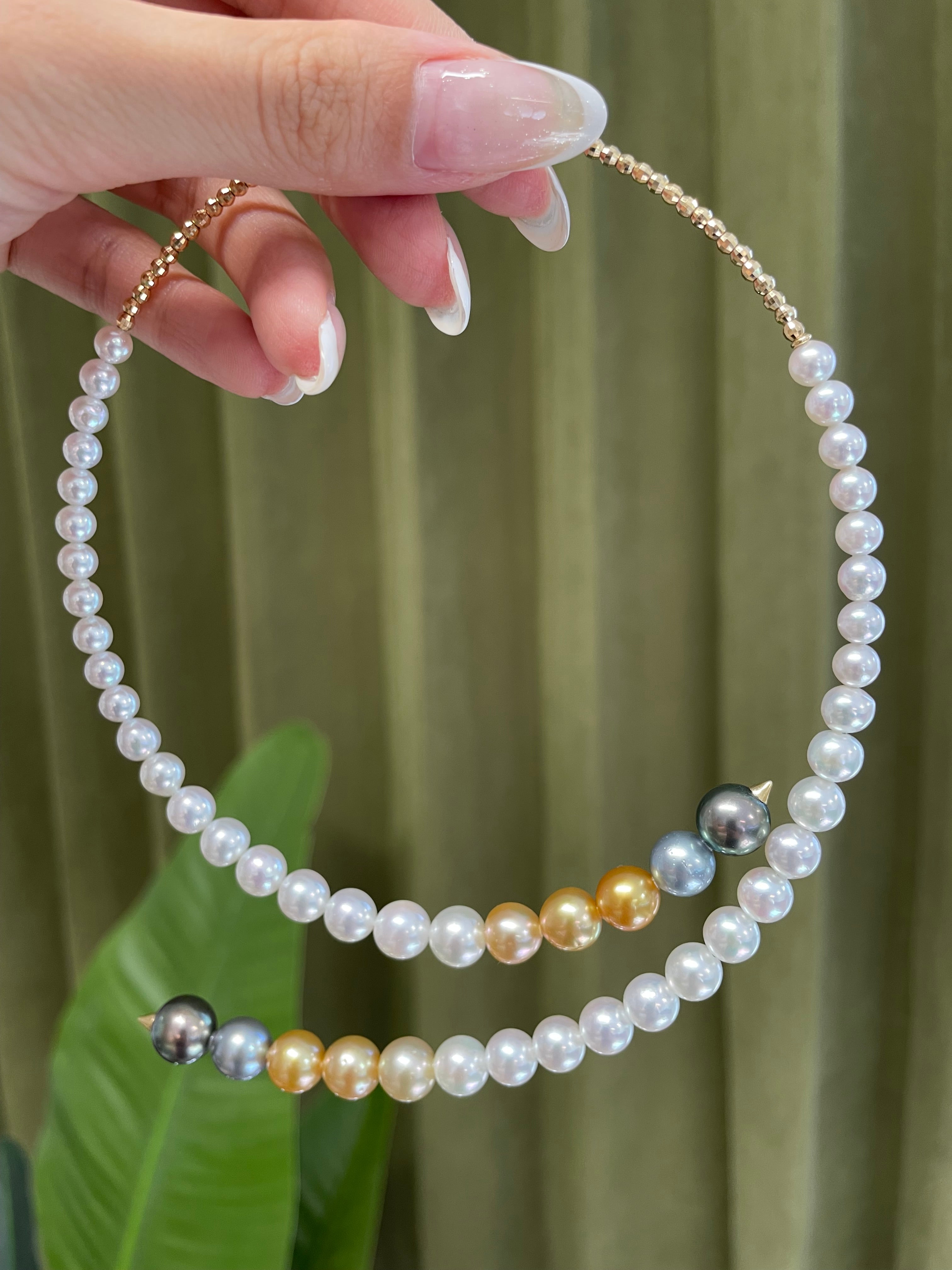 K18 Mixed Pearl Flexible Collar Necklace
