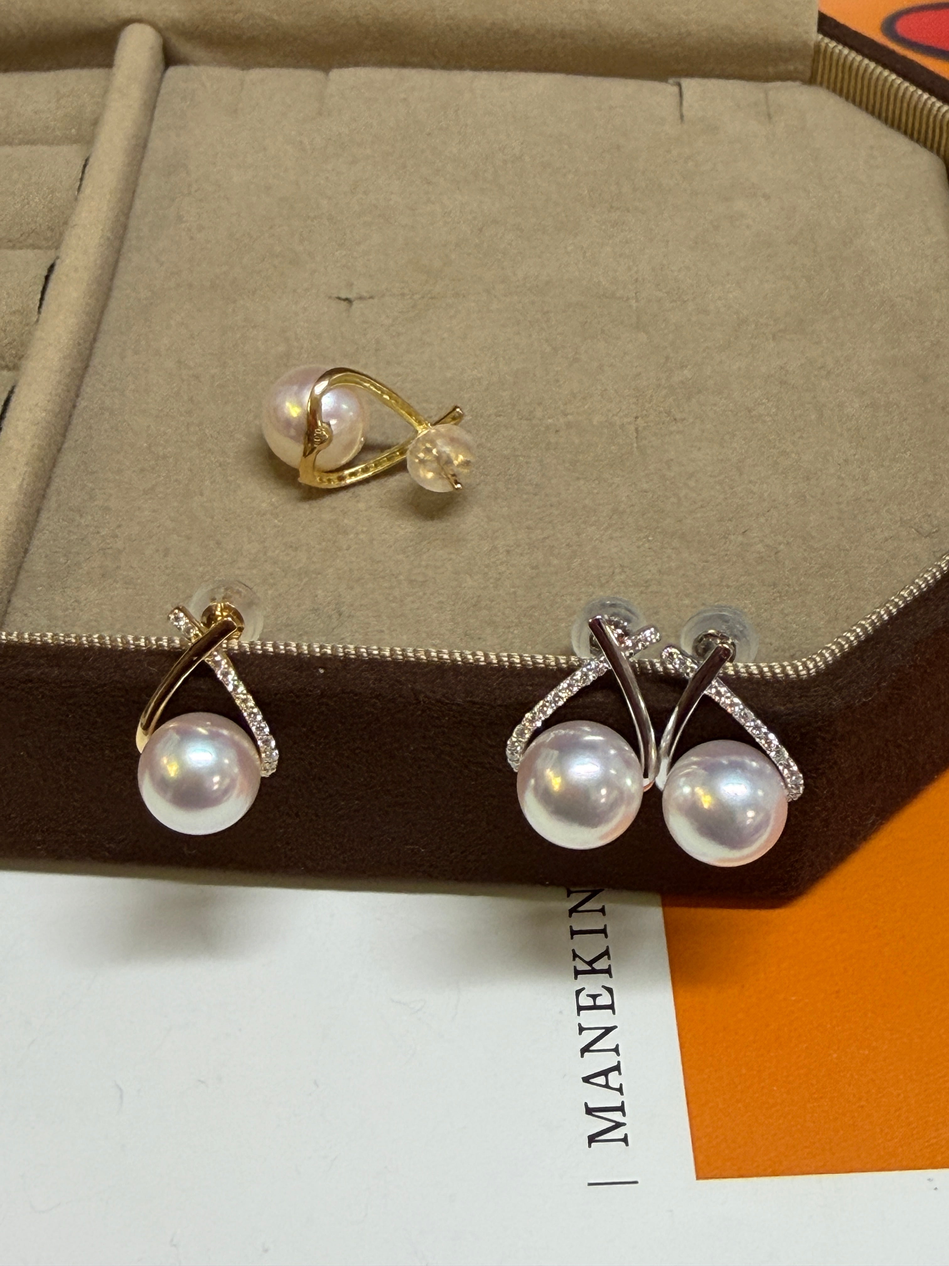 8mm Akoya Pearl Cross Earrings
