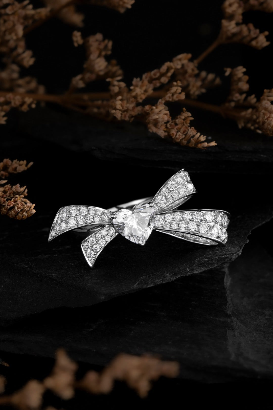 Pavé Ribbon Heart Ring Lab Grown Diamond 1.4CT