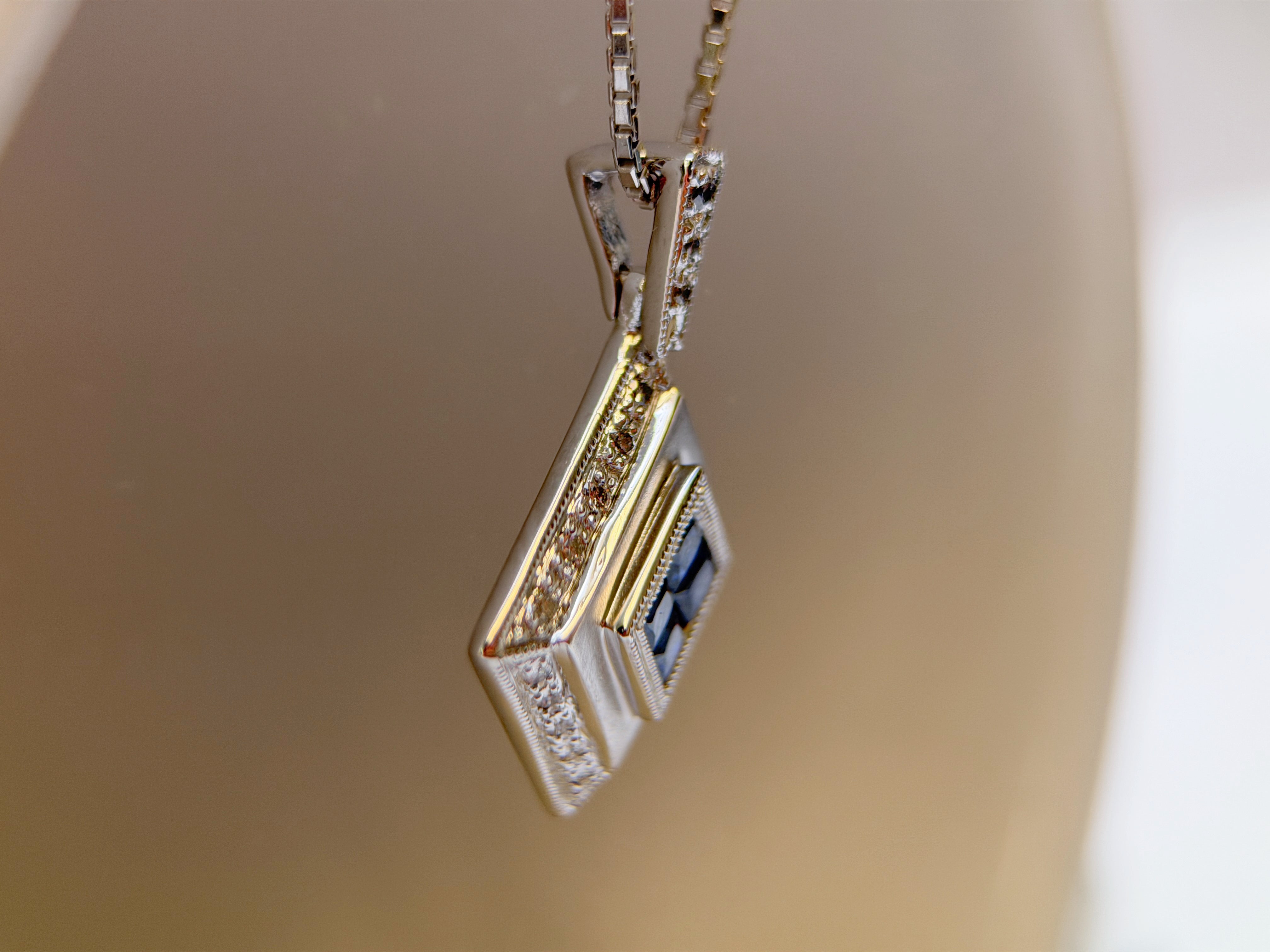 K18 White Gold Sapphire & Diamond Geometric Pendant Necklace