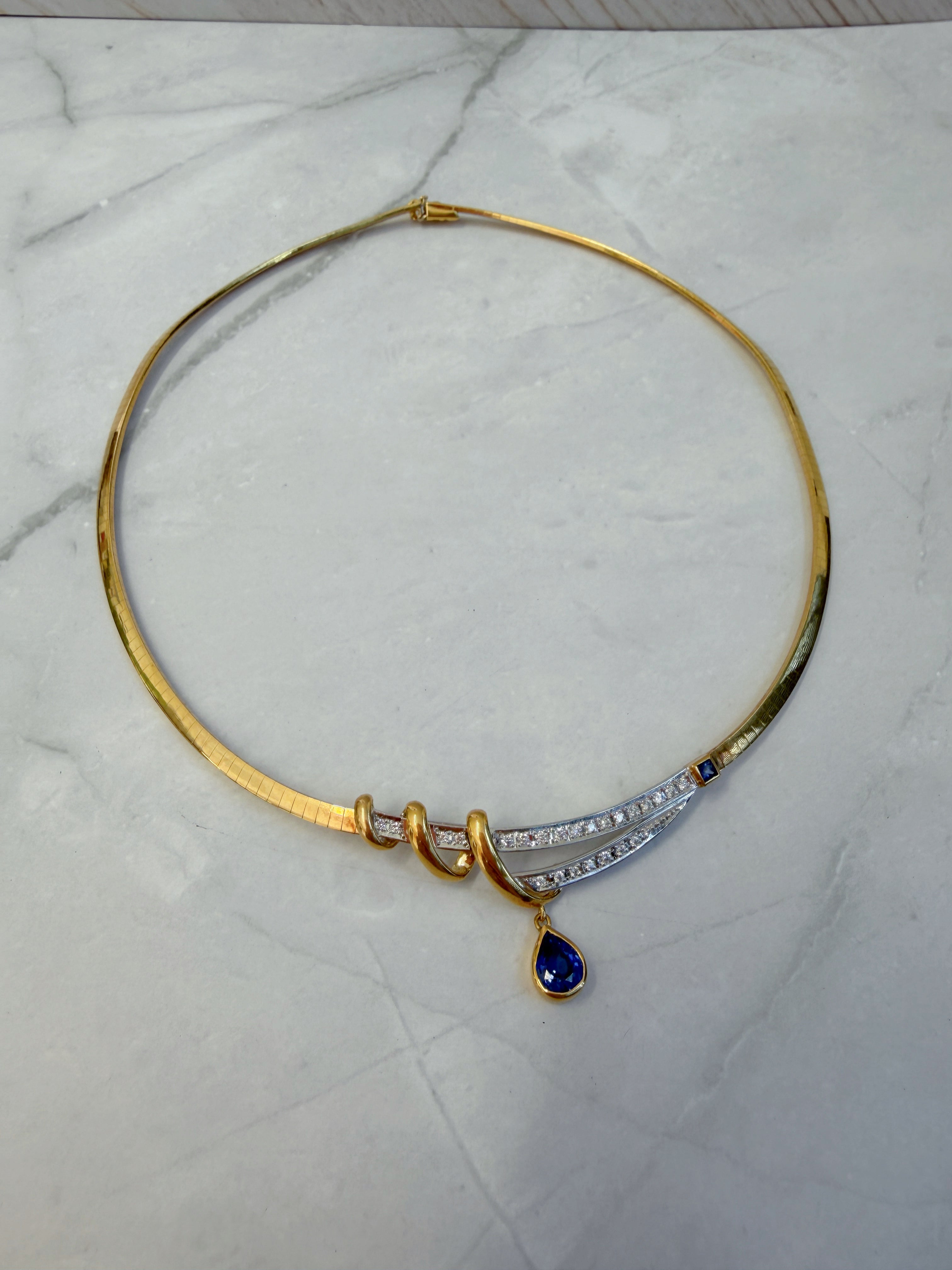 18K Gold Natural Sapphire Diamond Collar Necklace
