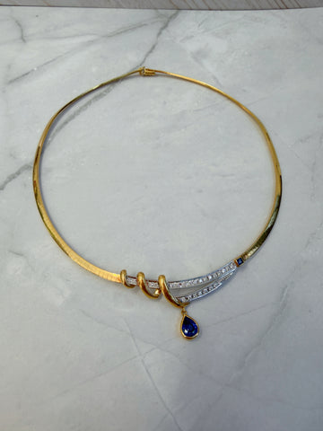 18K Gold Natural Sapphire Diamond Collar Necklace