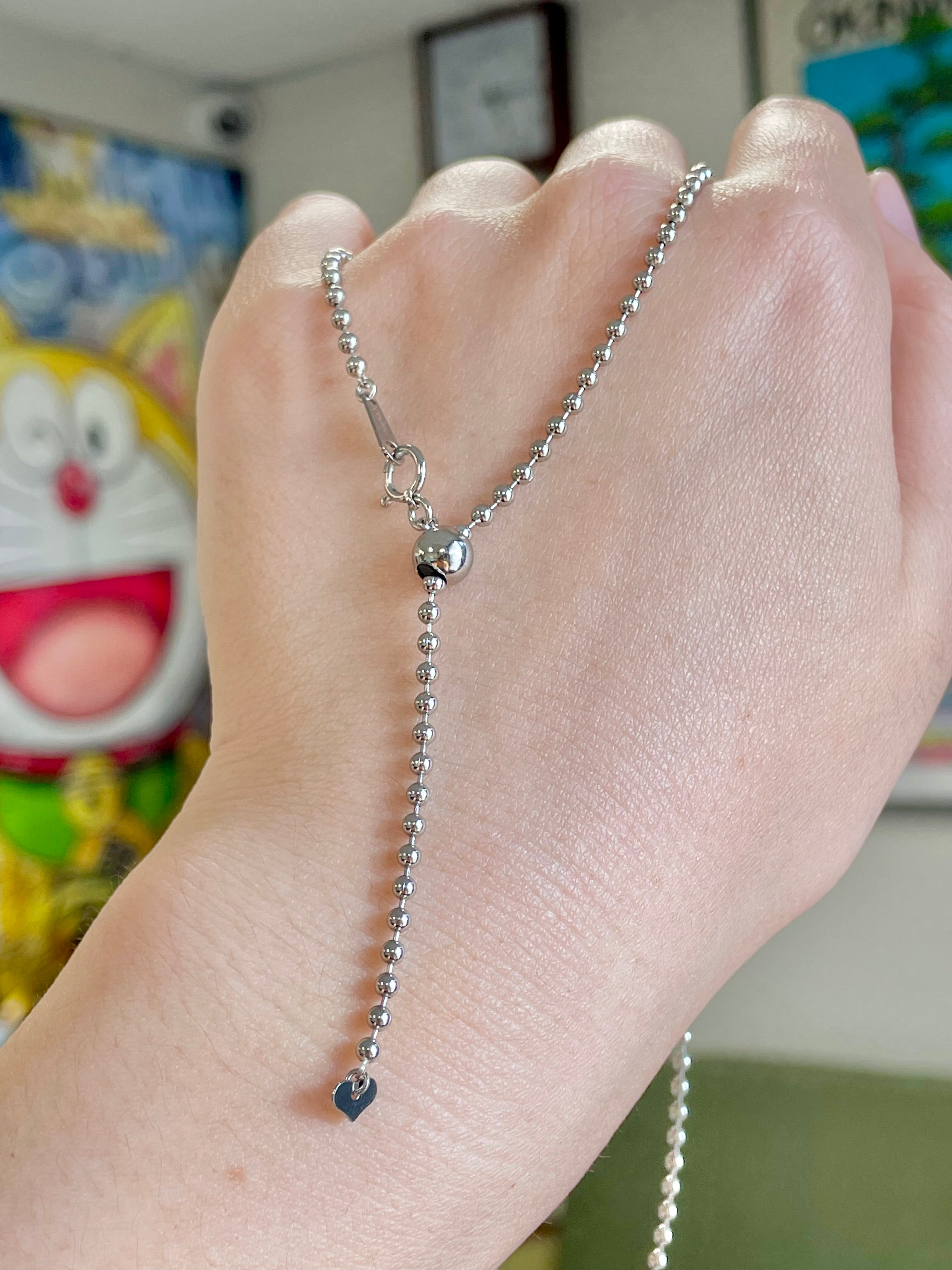 2.4mm Platinum Hollow Ball Chain Necklace 17.7 inchs