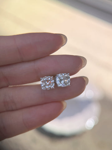 4ct Cushion Lab Diamond Stud Earrings, PT950