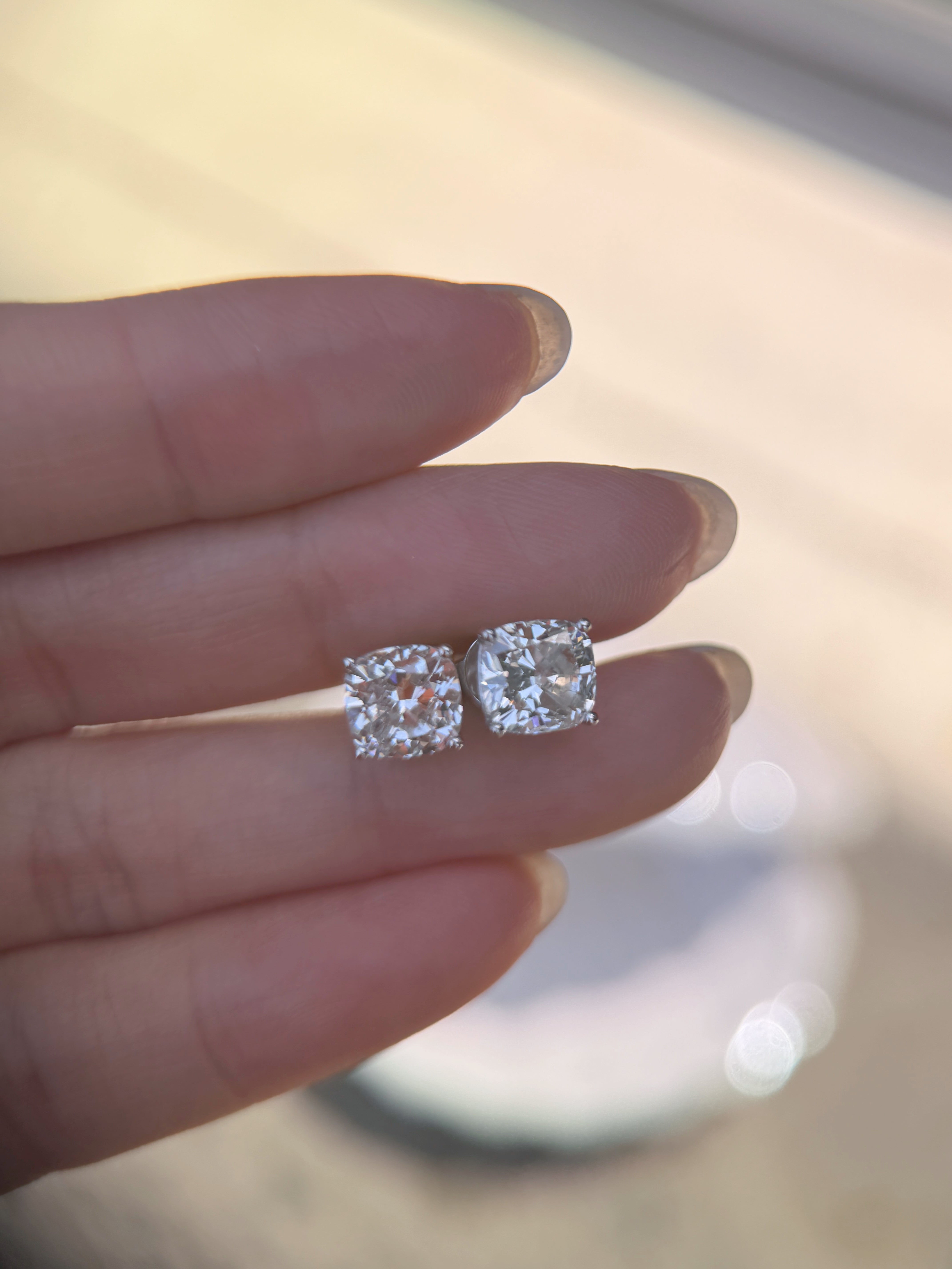 4ct Cushion Lab Diamond Stud Earrings, PT950