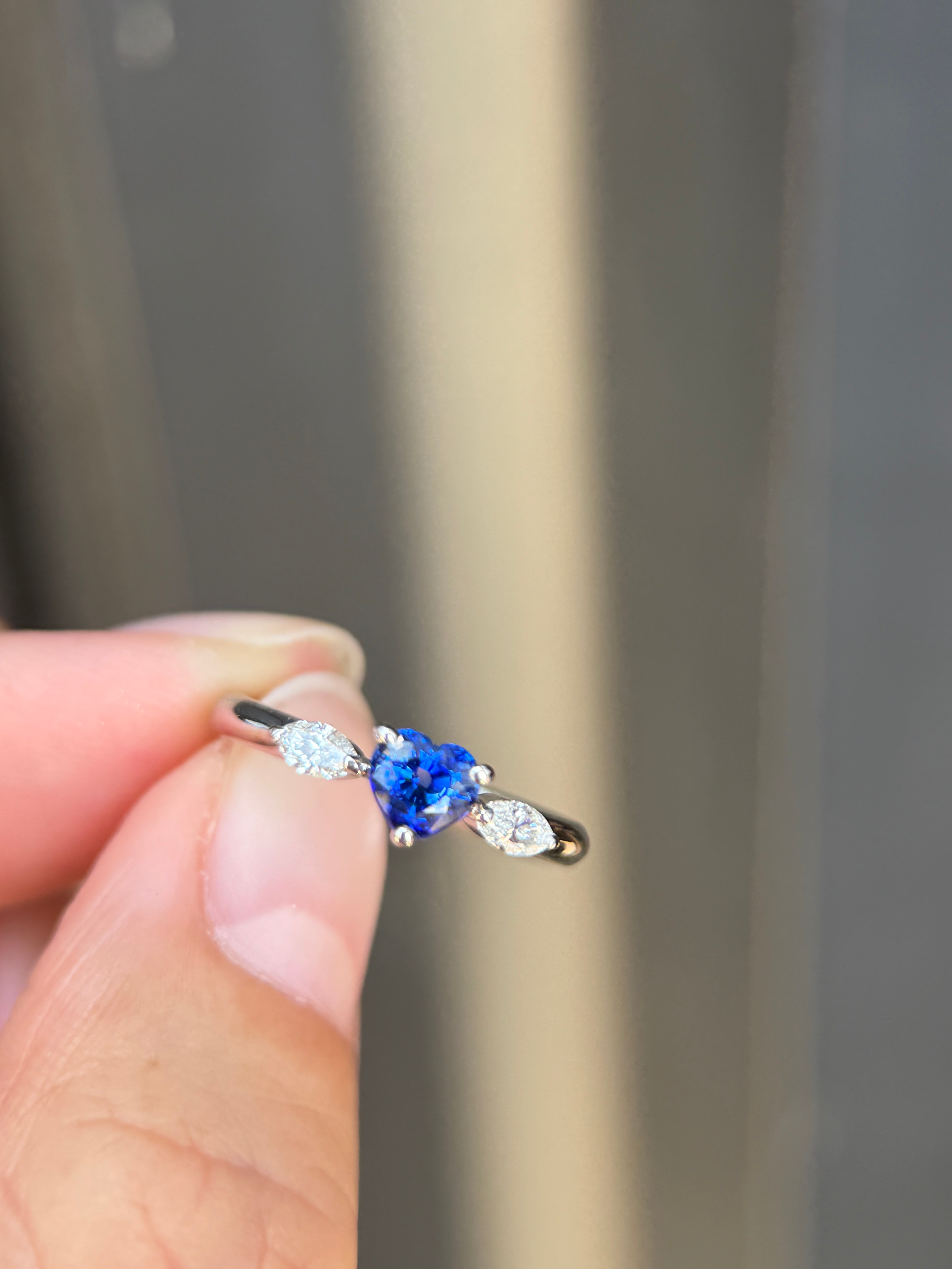 PT900 0.55ct Vivid Cornflower Blue Heart Sapphire & Diamond Ring