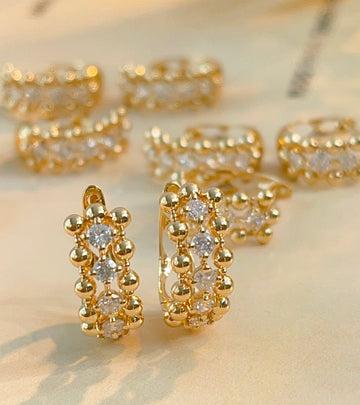 Diamond Cluster Huggie Earrings with Beaded Detail