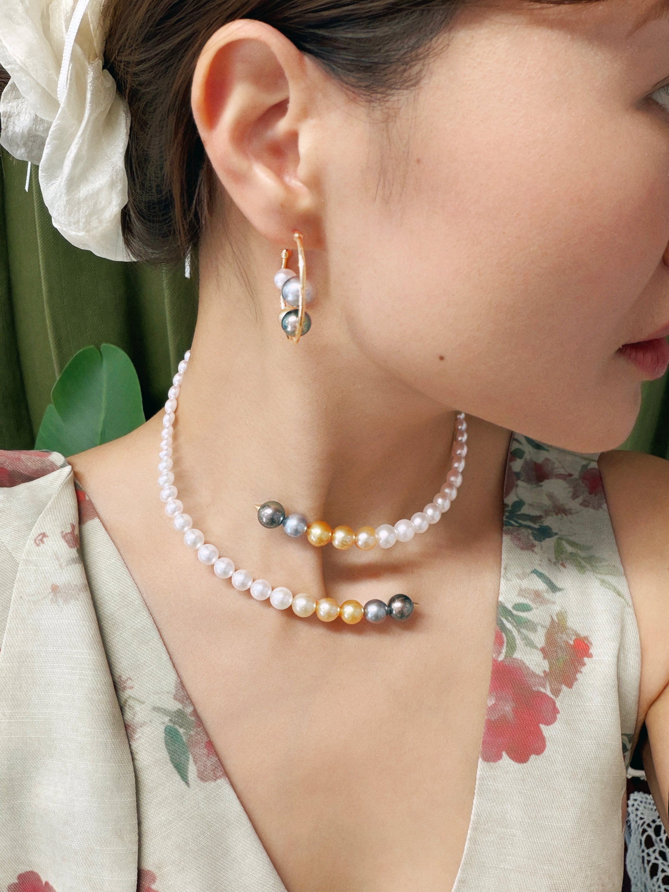 K18 Mixed Pearl Flexible Collar Necklace