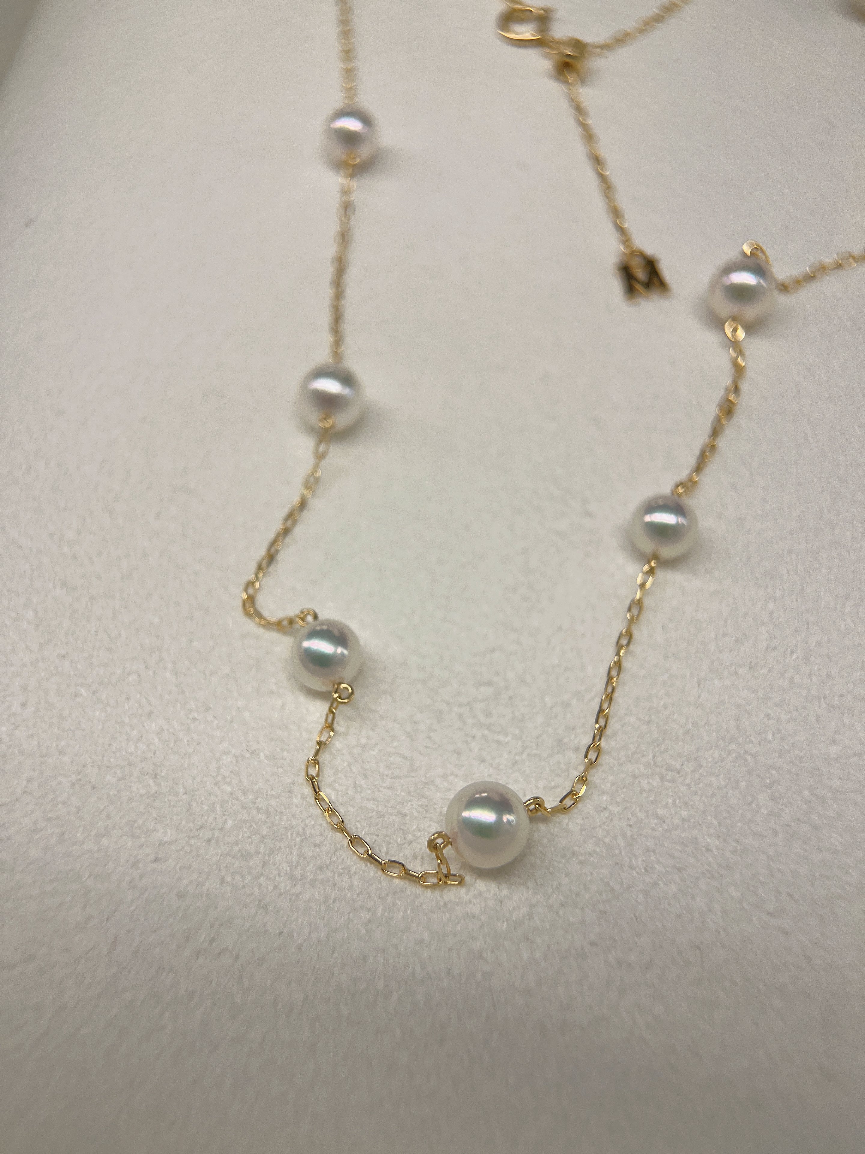 Mikimoto Akoya Cultured Pearl  Station Necklace Yellow Gold