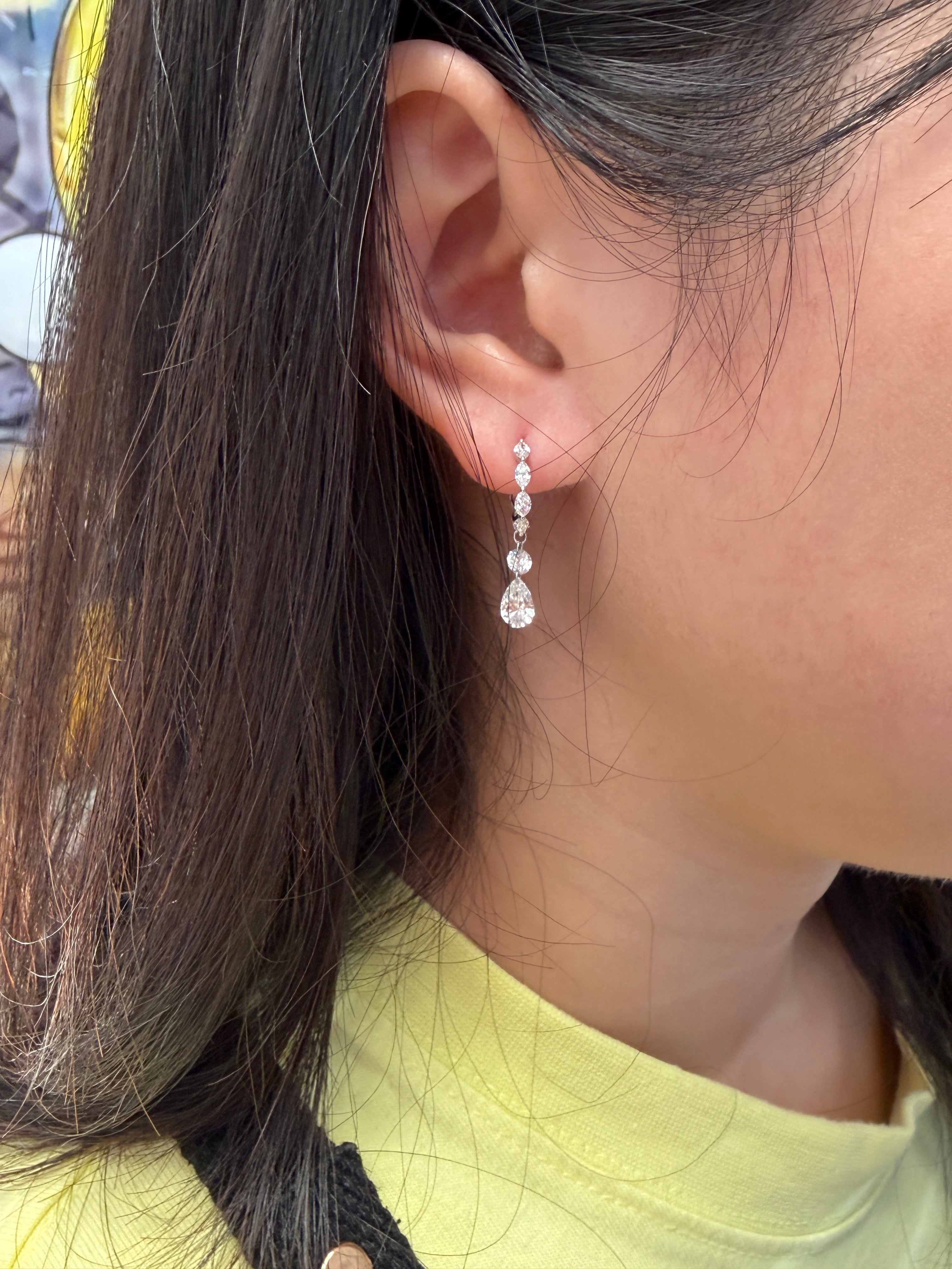 18K Gold Pear Drop Lab-Grown Diamond Huggie Earrings with Round Accents