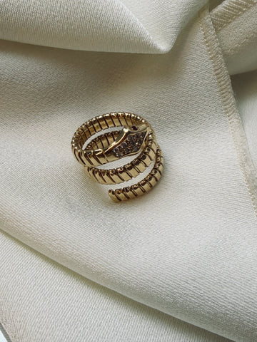 Vintage Snake Ring in K18 Yellow Gold & Platinum with Ruby & Diamond