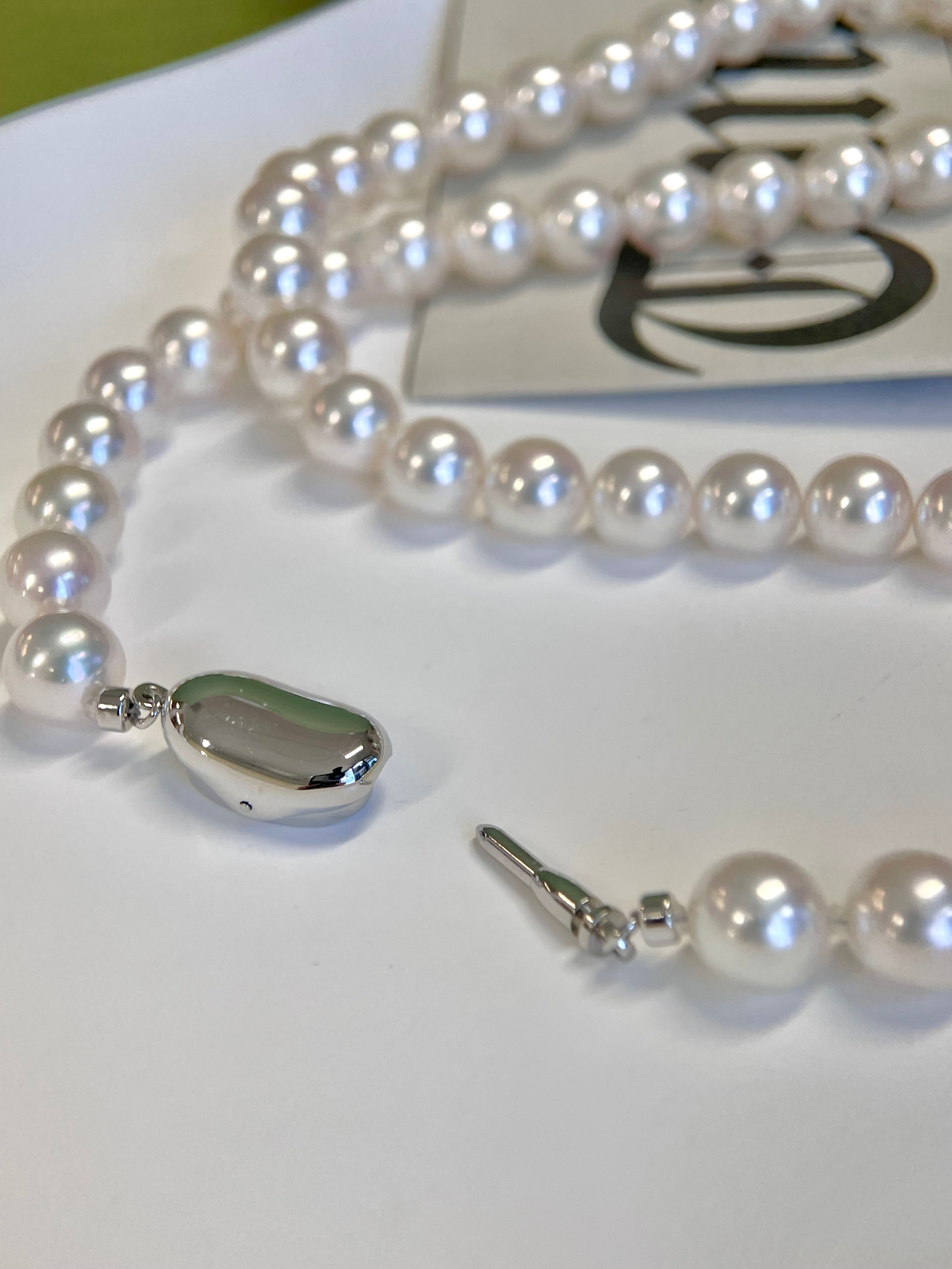 Certified 8-8.5mm Japanese Akoya White Pearl Necklace - AAA Quality
