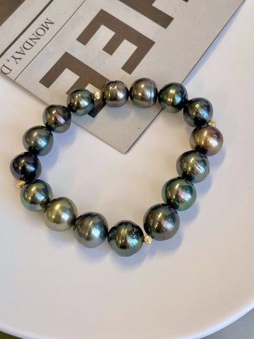 10-12mm Tahitian Cultured Pearl Bracelet in 18K