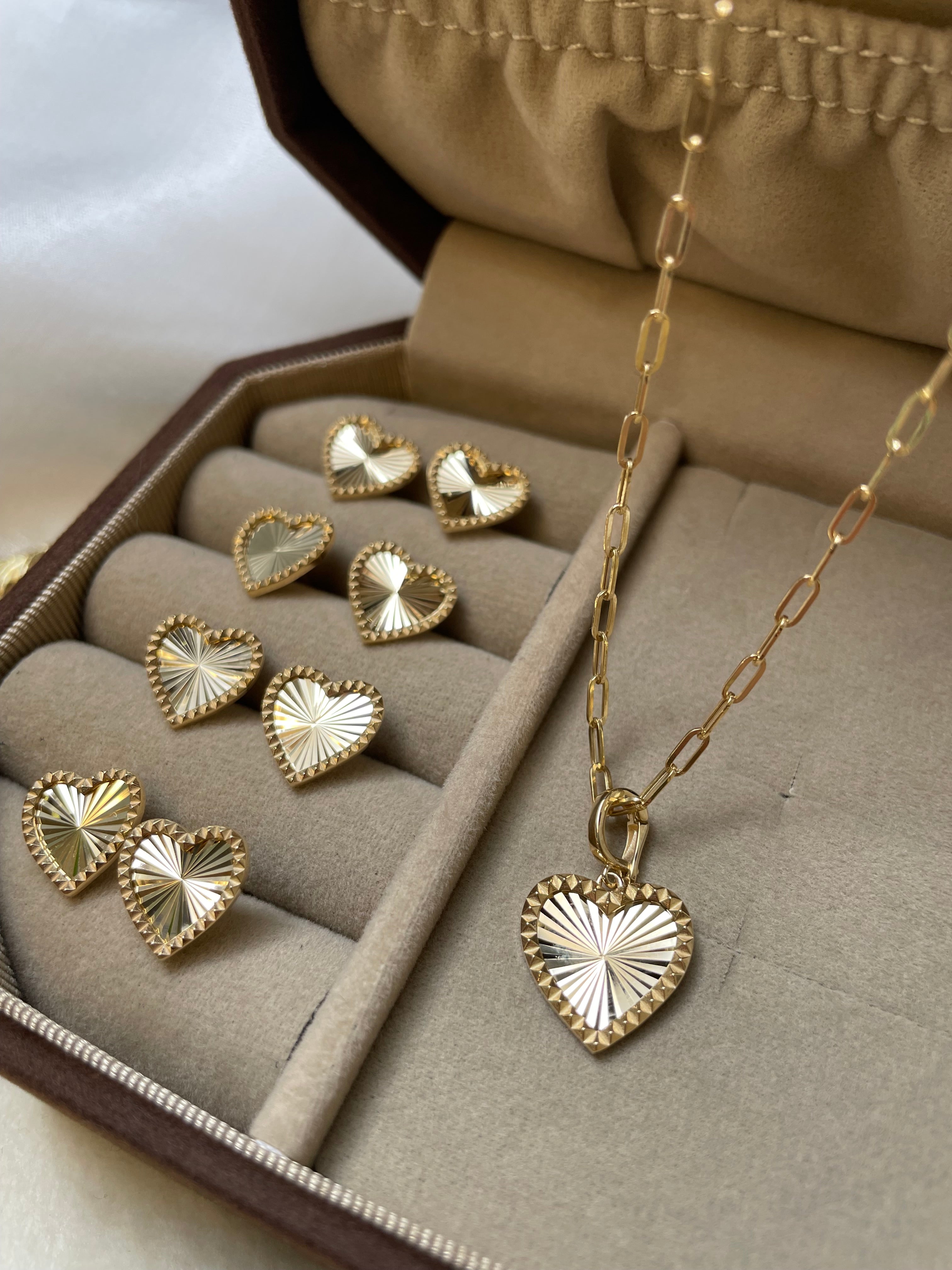 k18 Laser-Faceted Heart Pendants