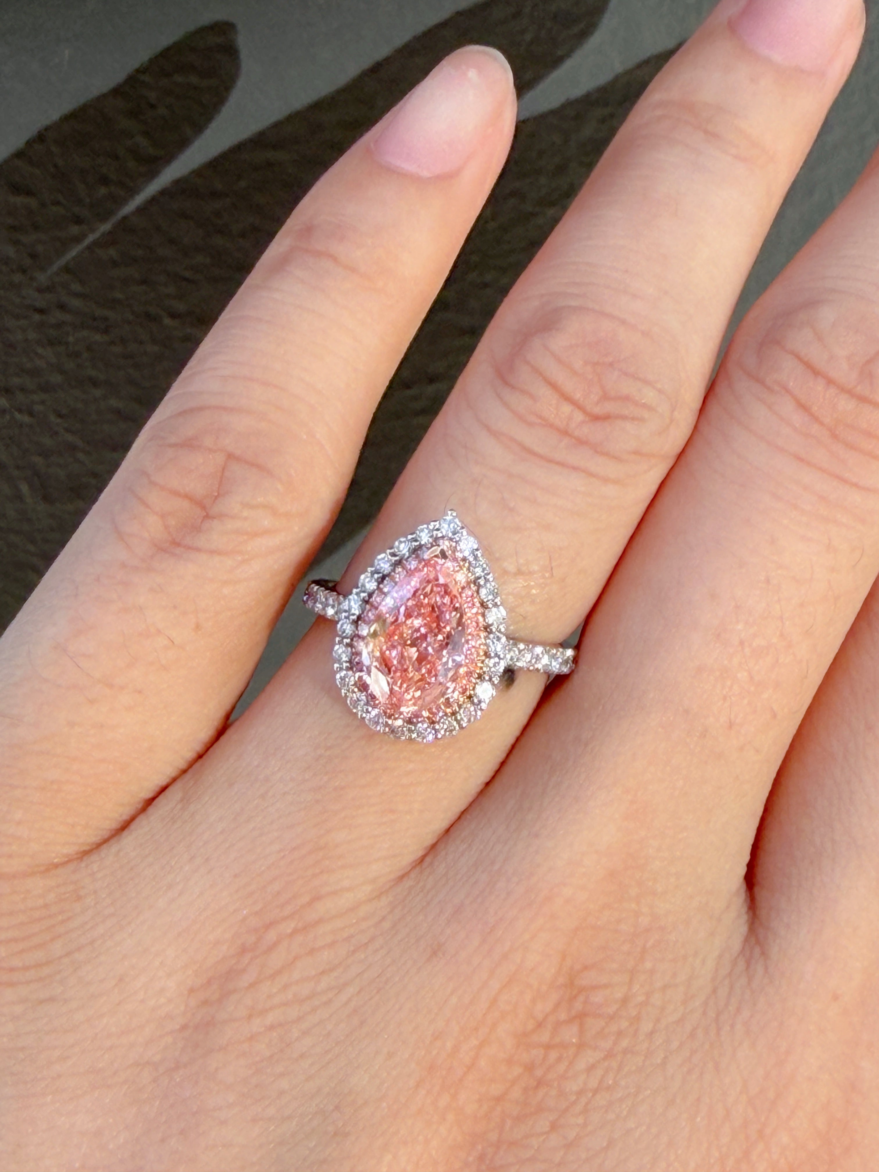 2.07ct Pear-Cut Pink Diamond Ring with Pink Diamond & White Diamond Double Halo