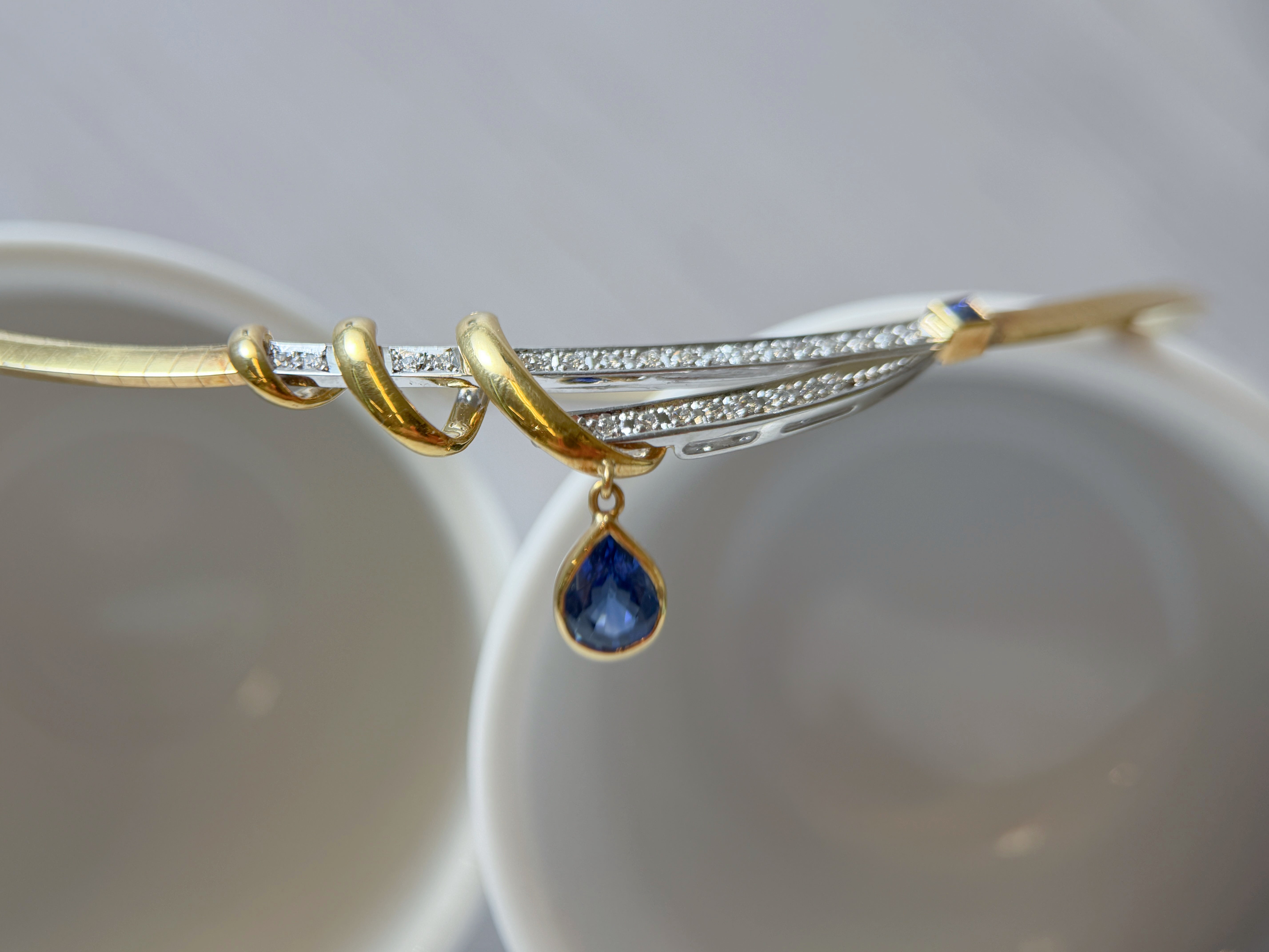 18K Gold Natural Sapphire Diamond Collar Necklace