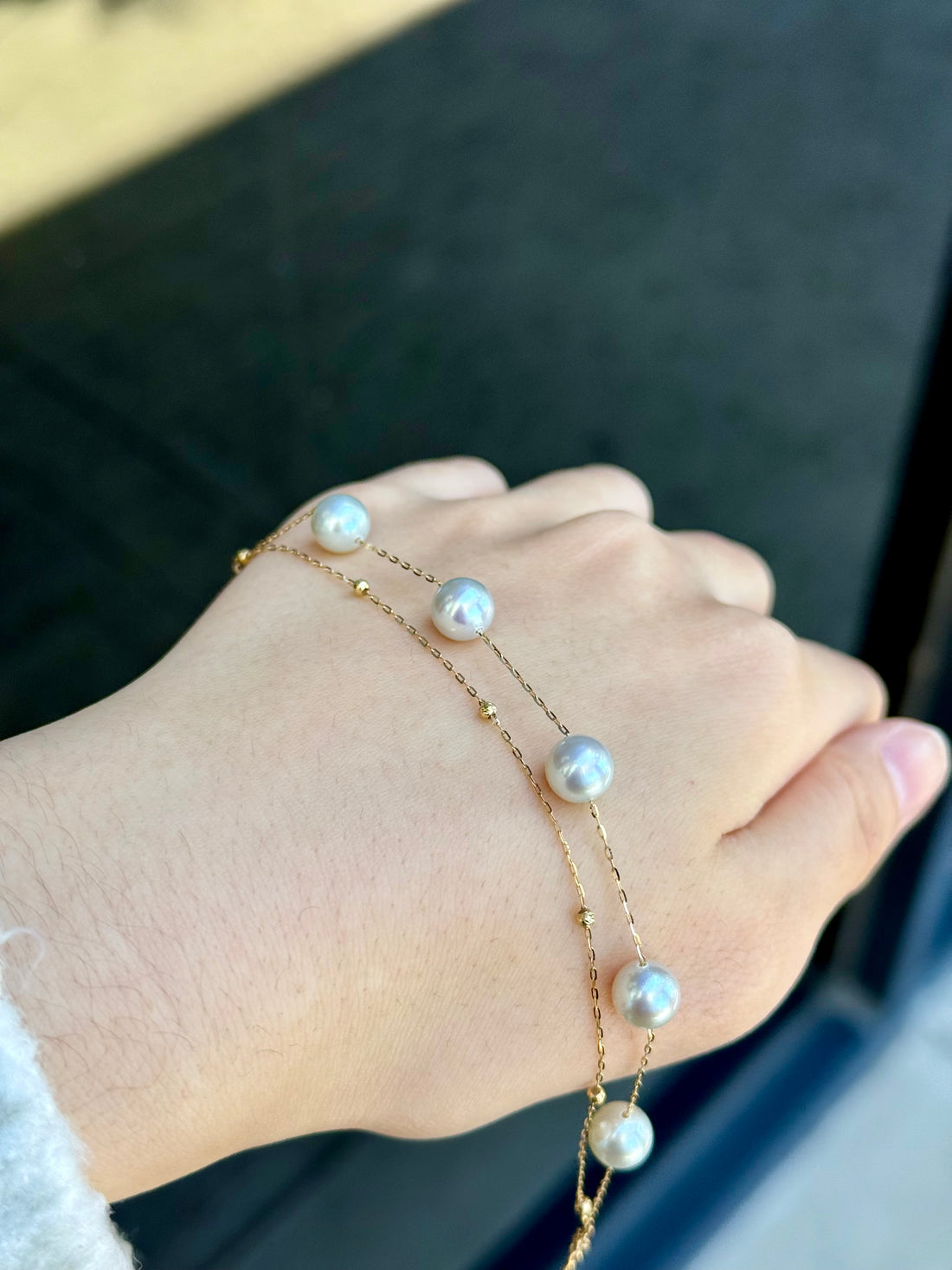 7-7.5mm Akoya Cultured Pearl Bracelet In 18K Yellow Gold