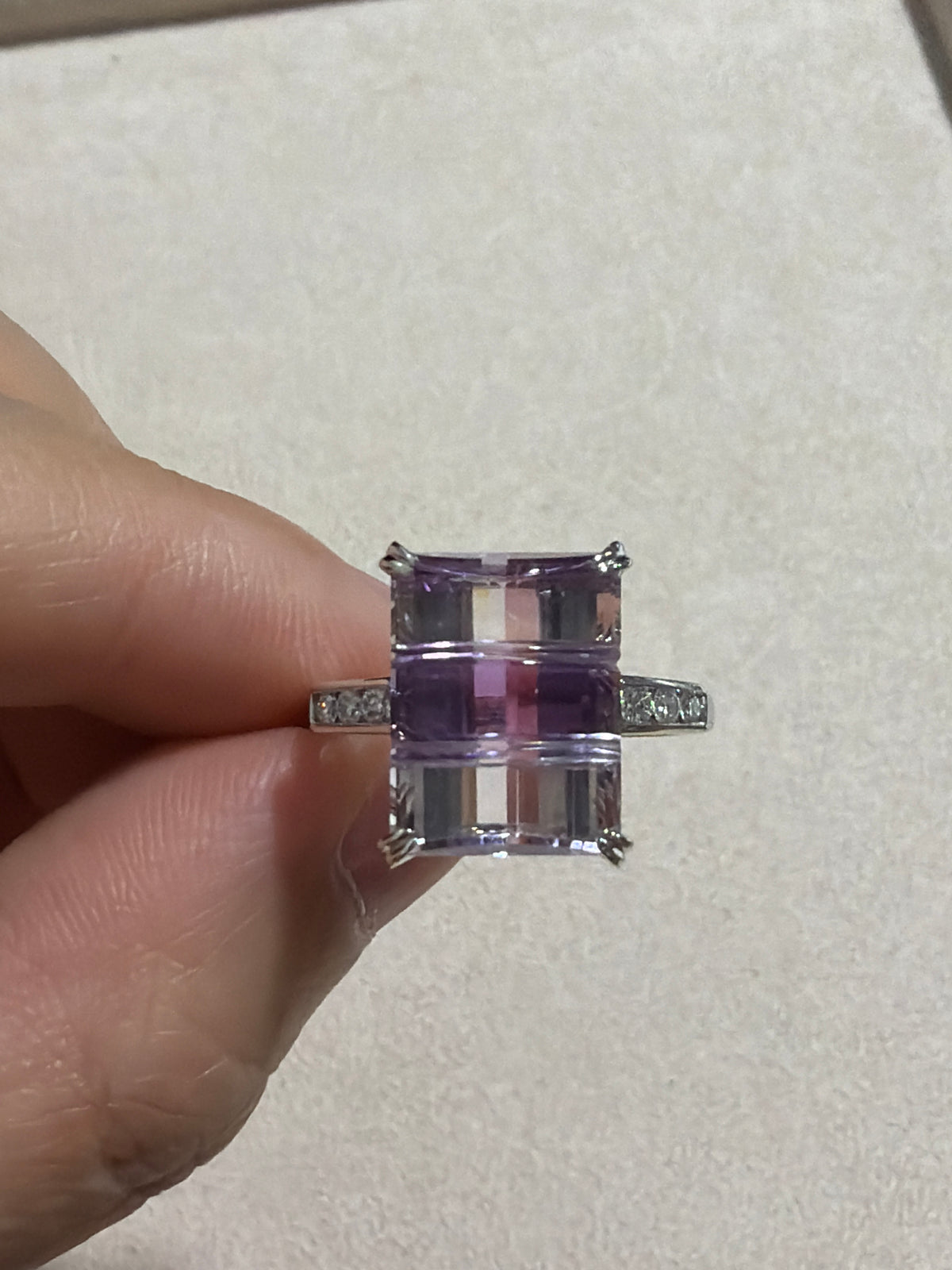 GGS Certified 7.94ct Bicolor Quartz &amp; Diamond Art Deco Ring