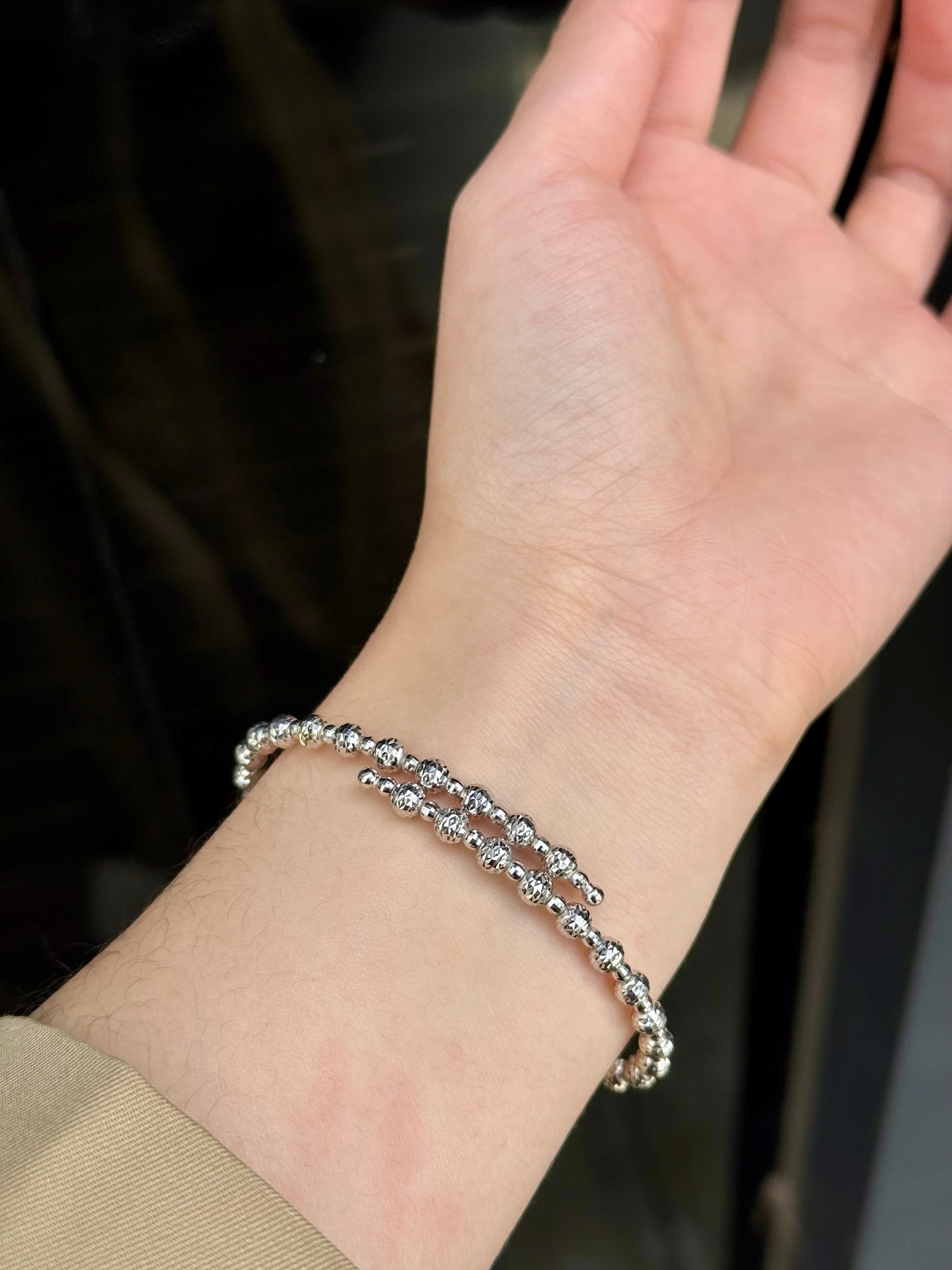 4+2.5mm Beads Spring Bracelet In 18K Yellow&White Gold
