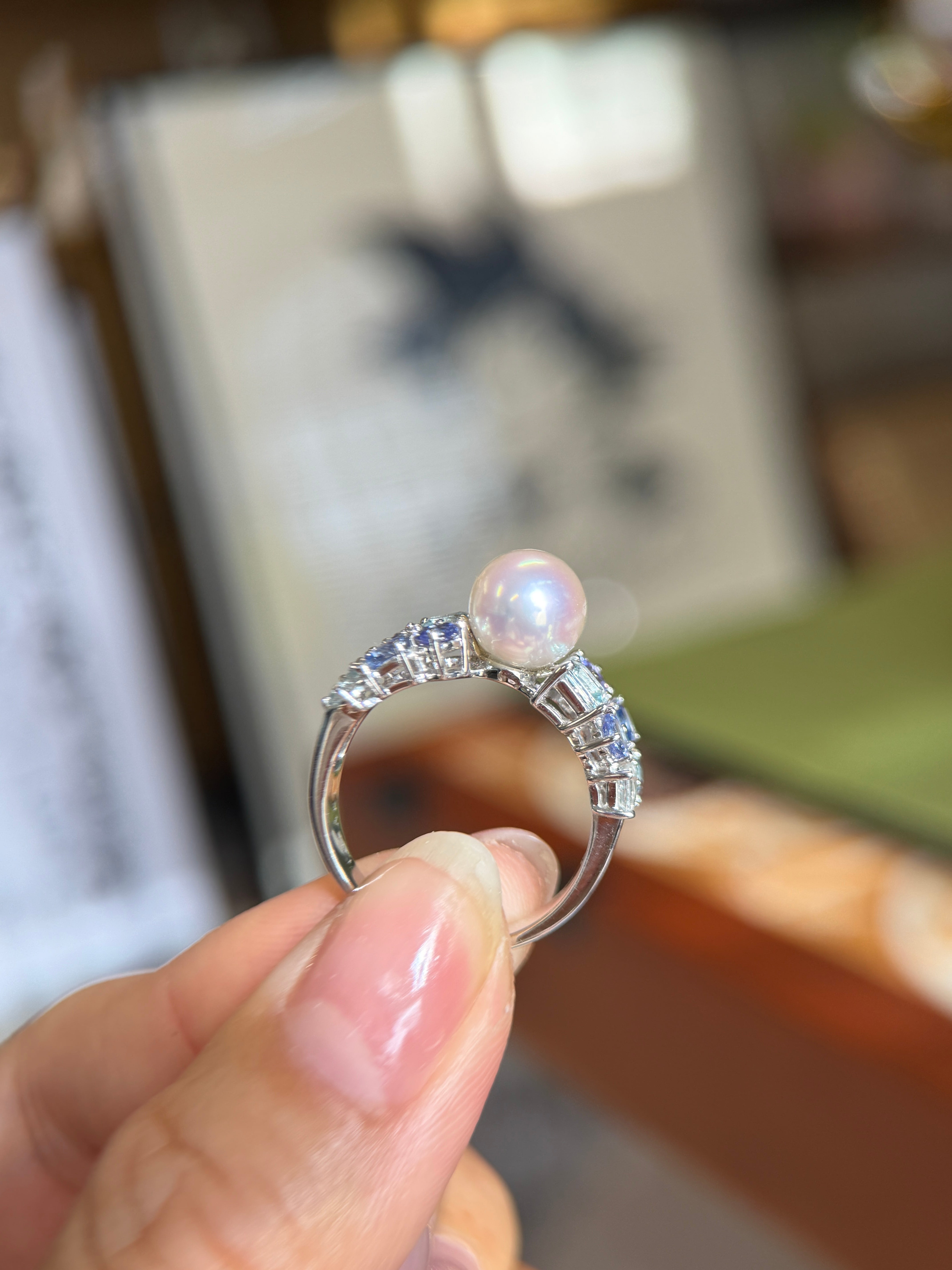 TASAKI K18 Akoya Pearl Multicolor Gemstone Statement Ring