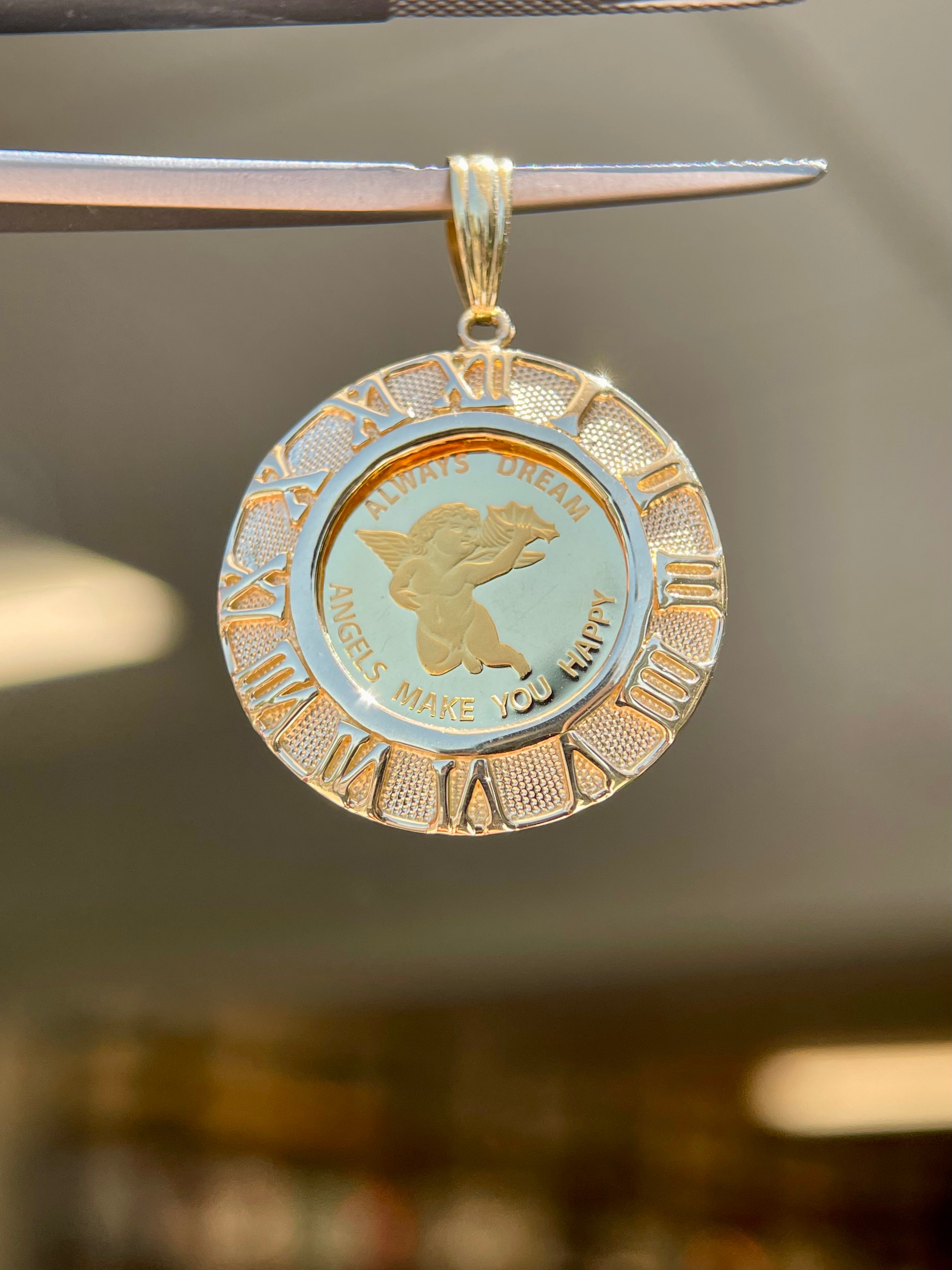 PAMP Suisse 24K Angel Gold Coin Pendant with 18K Gold Setting
