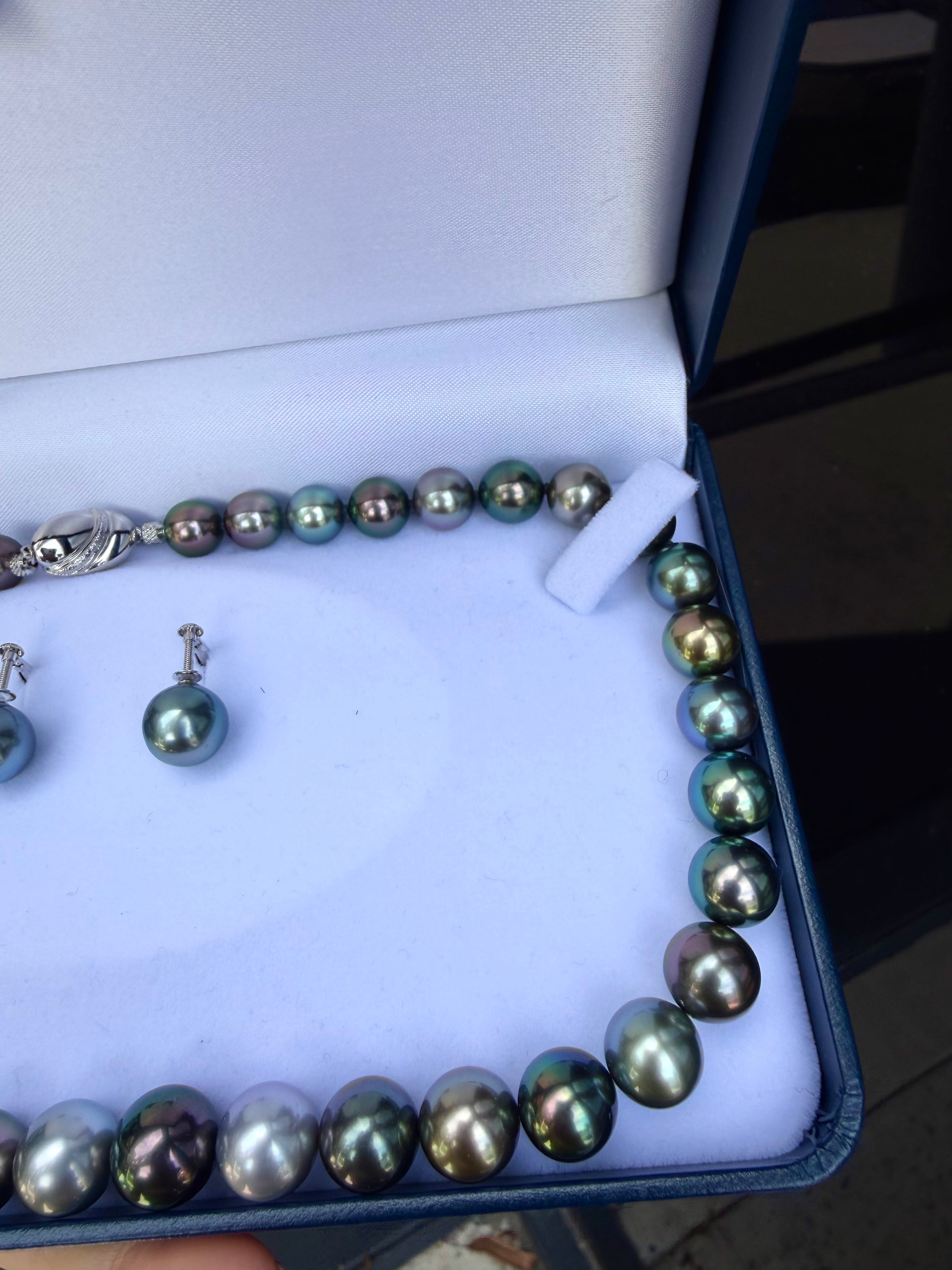 PSL Certified Tahitian Pearl Necklace & Earrings Set – 9.1–12.0mm
