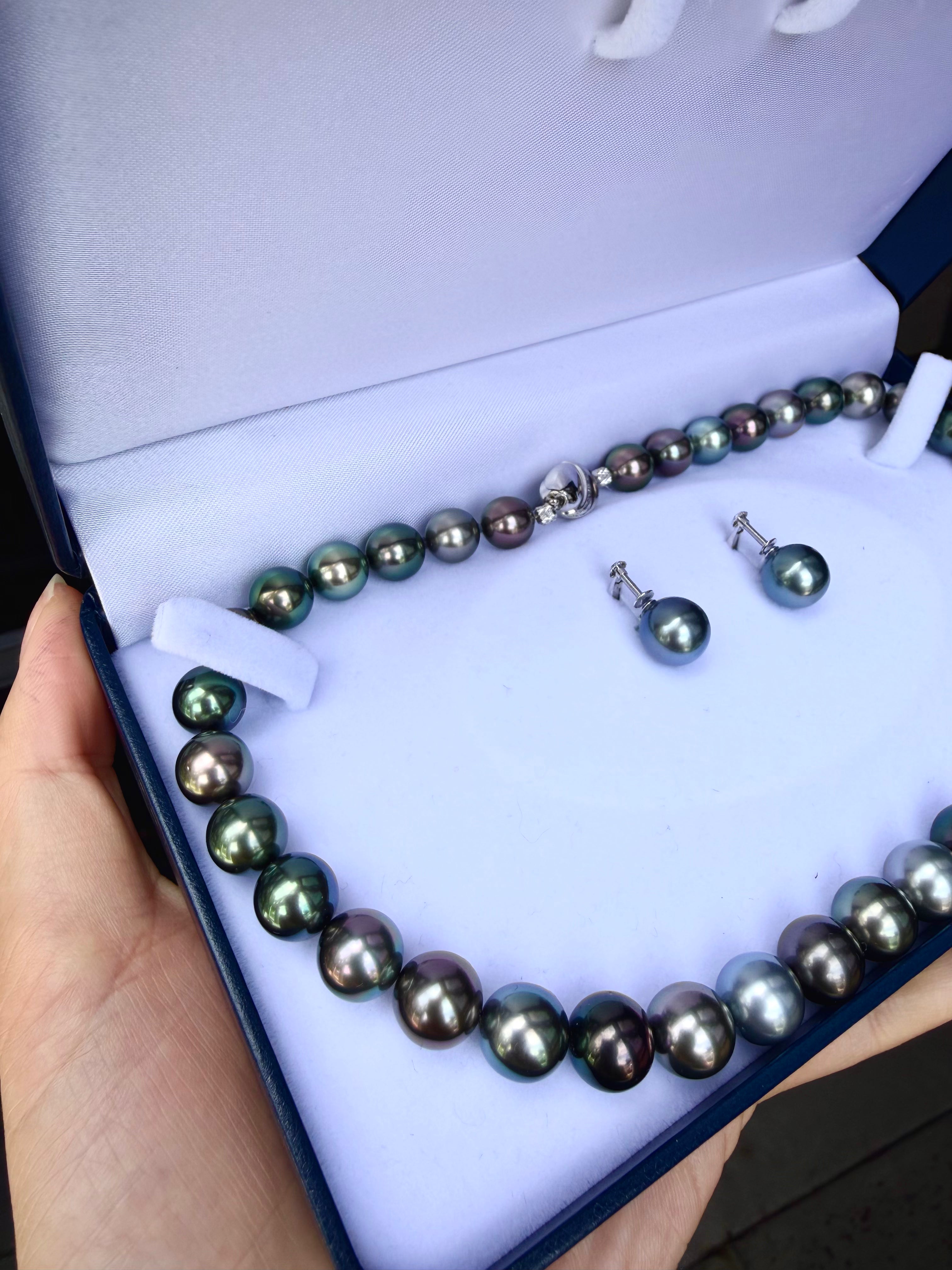 PSL Certified Tahitian Pearl Necklace & Earrings Set – 9.1–12.0mm