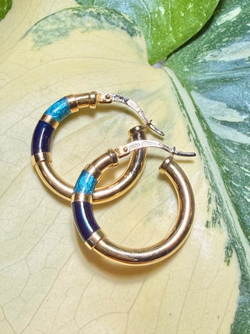 Italian Enamel Hoop Earrings in 18K Gold