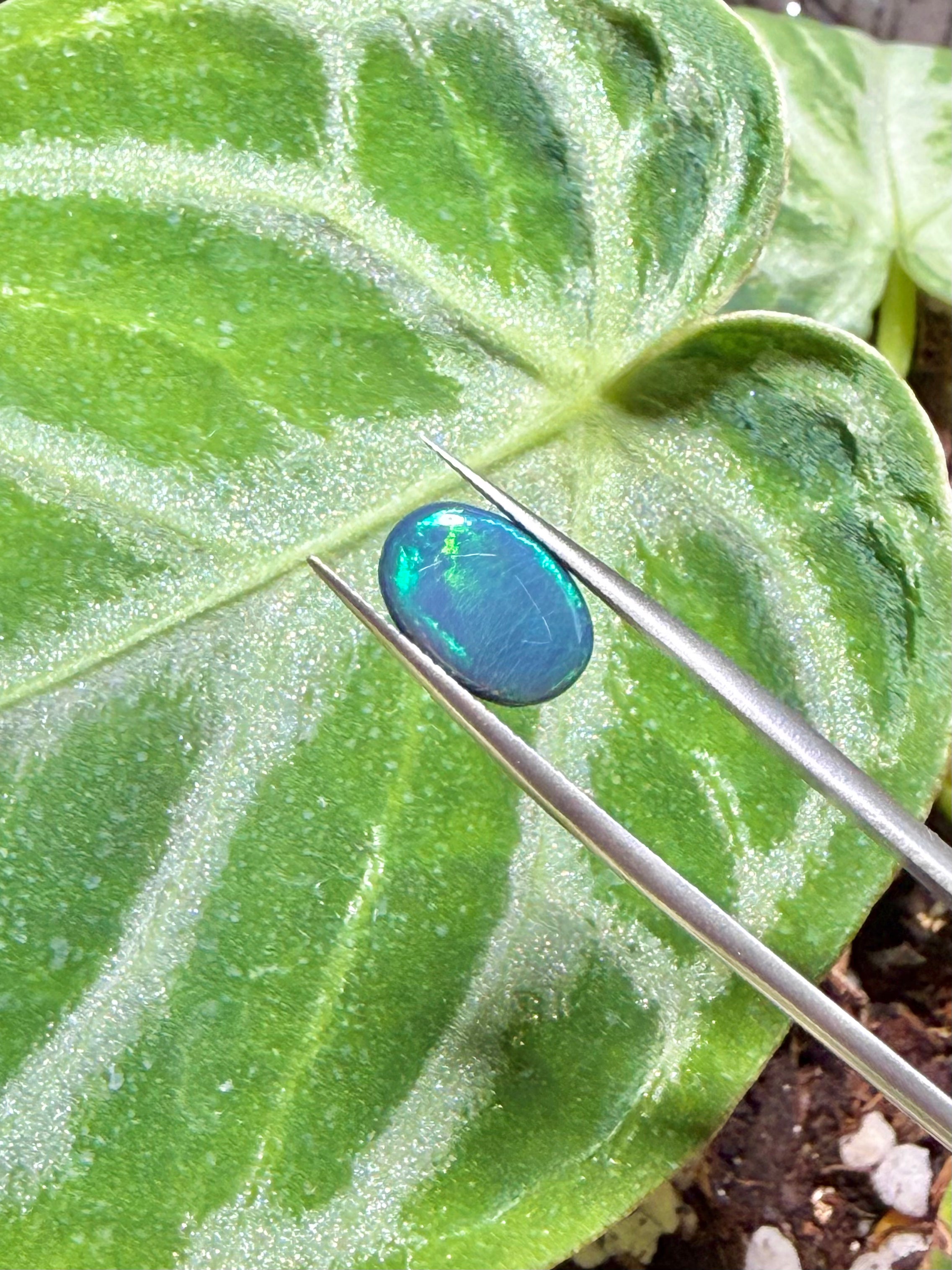 2.07CT Genuine Australian Black Opal Gemstone – Oval Cabochon | Play‑of‑Color | Australian Origin