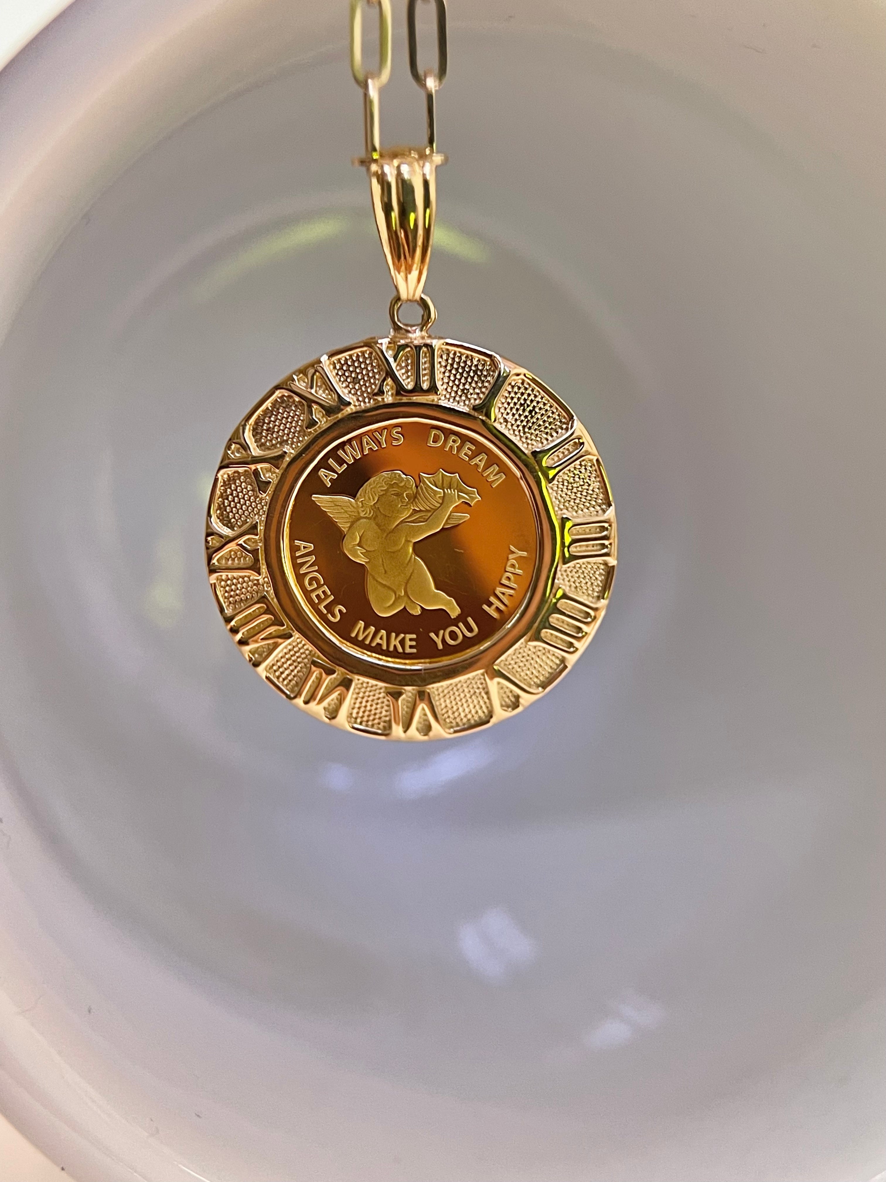 ⭐️24K Angel Gold Coin Pendant with 18K Gold Setting