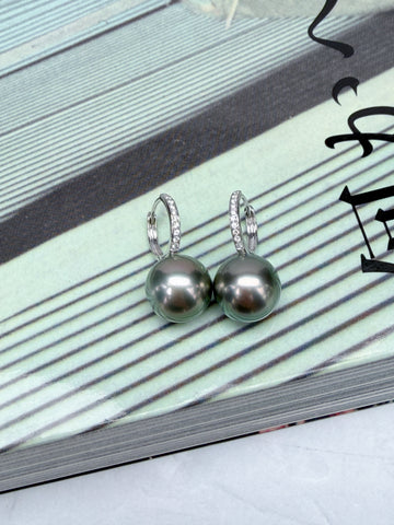 Tahitian Pearl Diamond Hoop Earrings