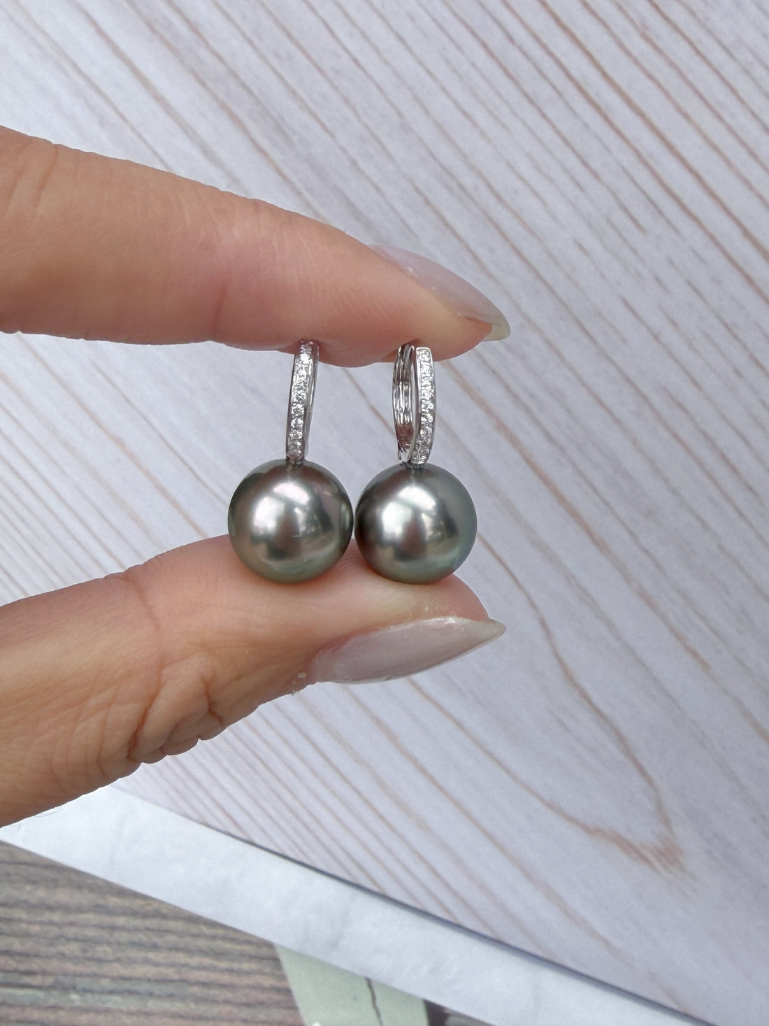 Tahitian Pearl Diamond Hoop Earrings