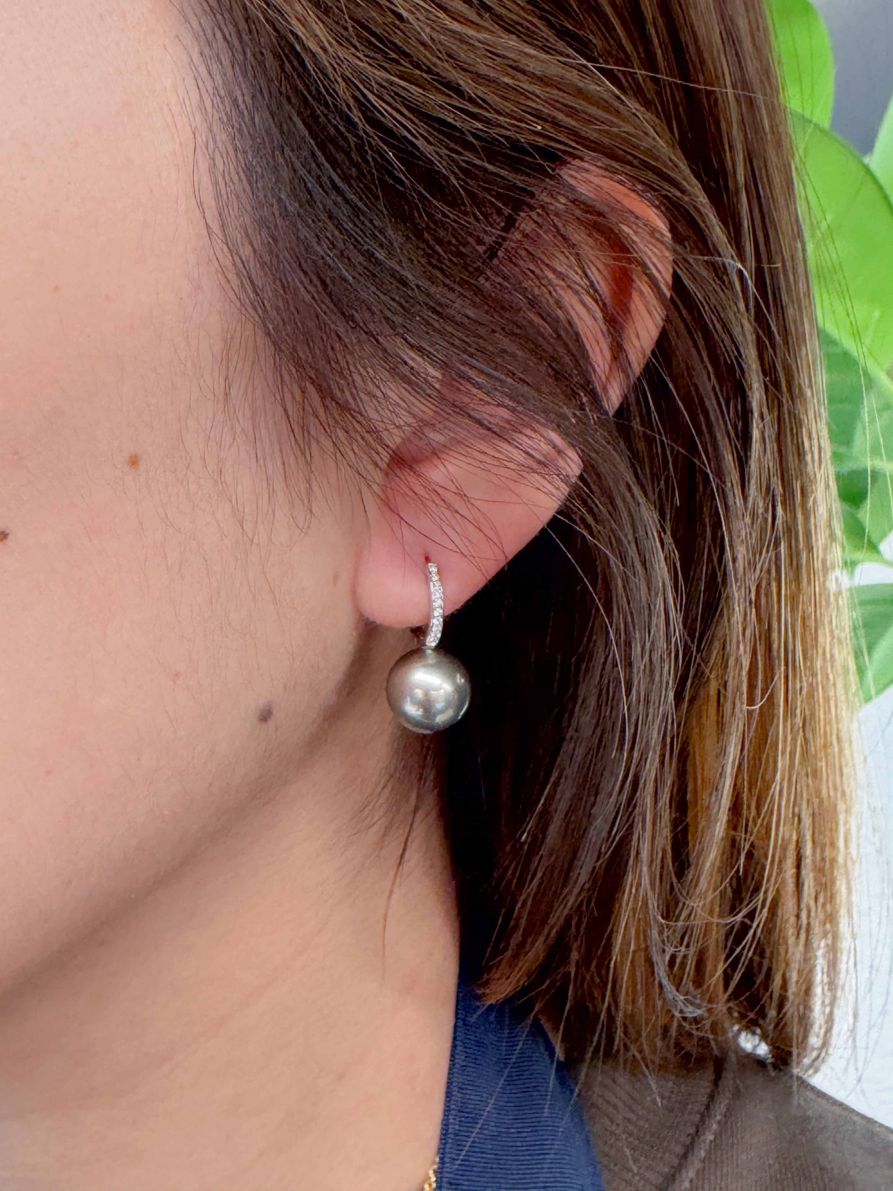 Tahitian Pearl Diamond Hoop Earrings
