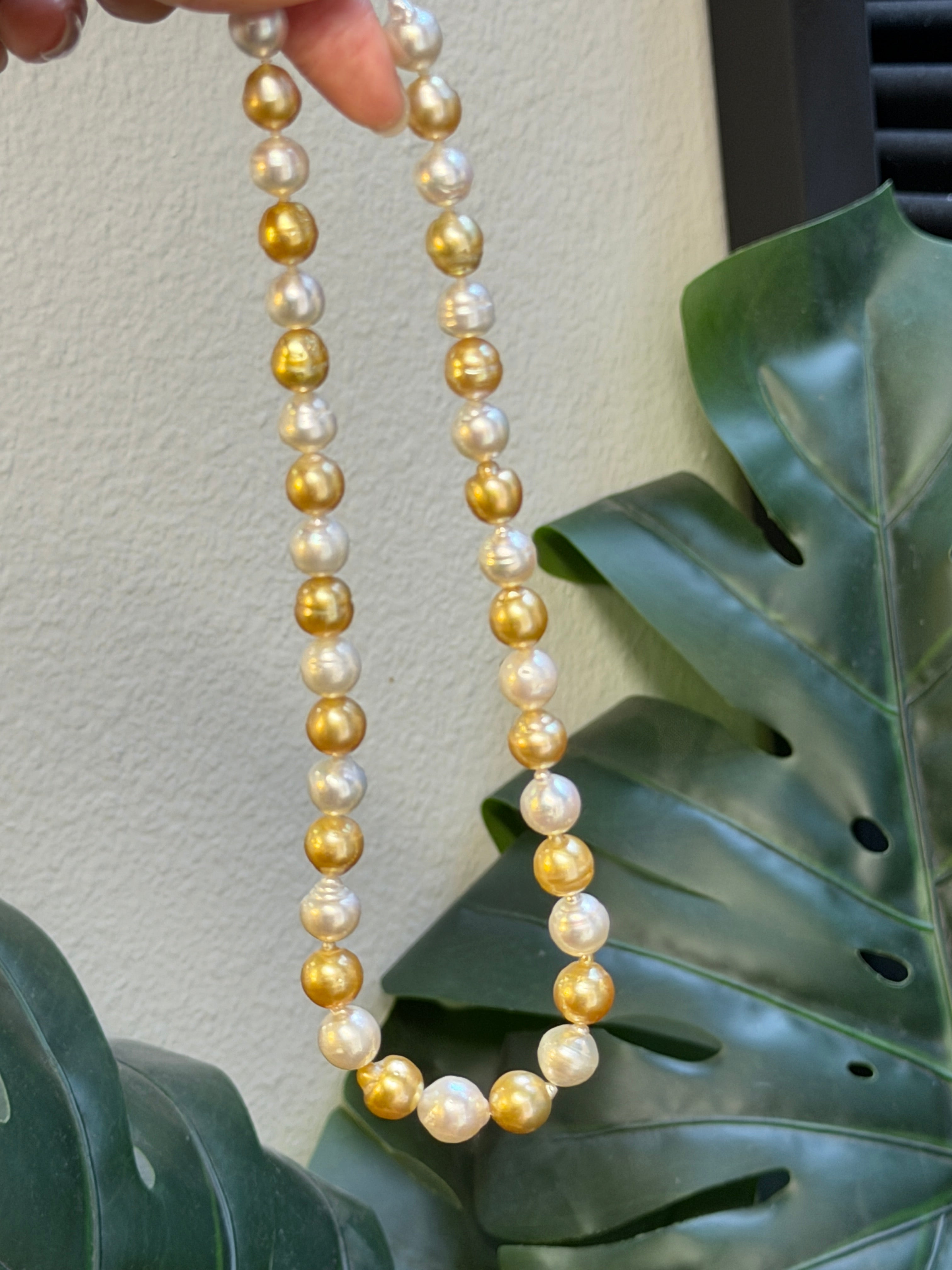 9-11mm Two-Tone White & Gold South Sea Cultured Pearl Strand