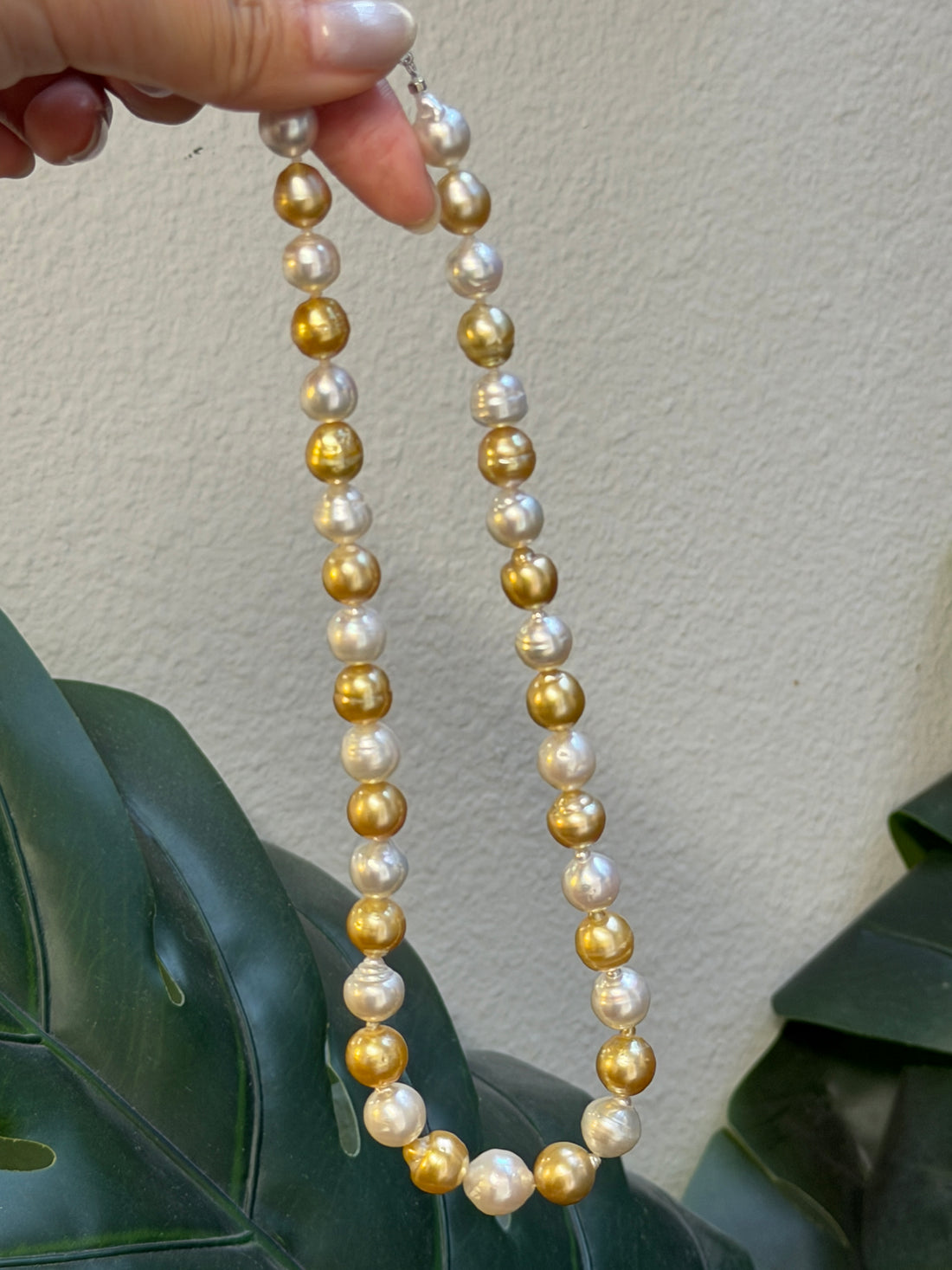 9-11mm Two-Tone White & Gold South Sea Cultured Pearl Strand