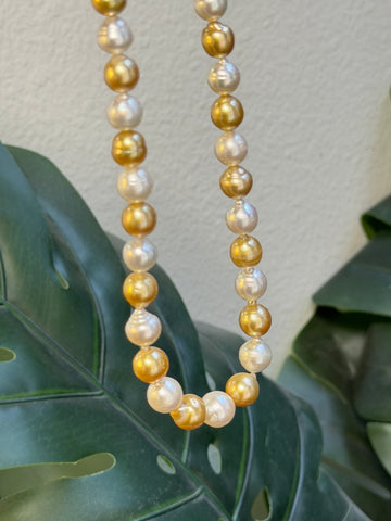 9-11mm Two-Tone White & Gold South Sea Cultured Pearl Strand
