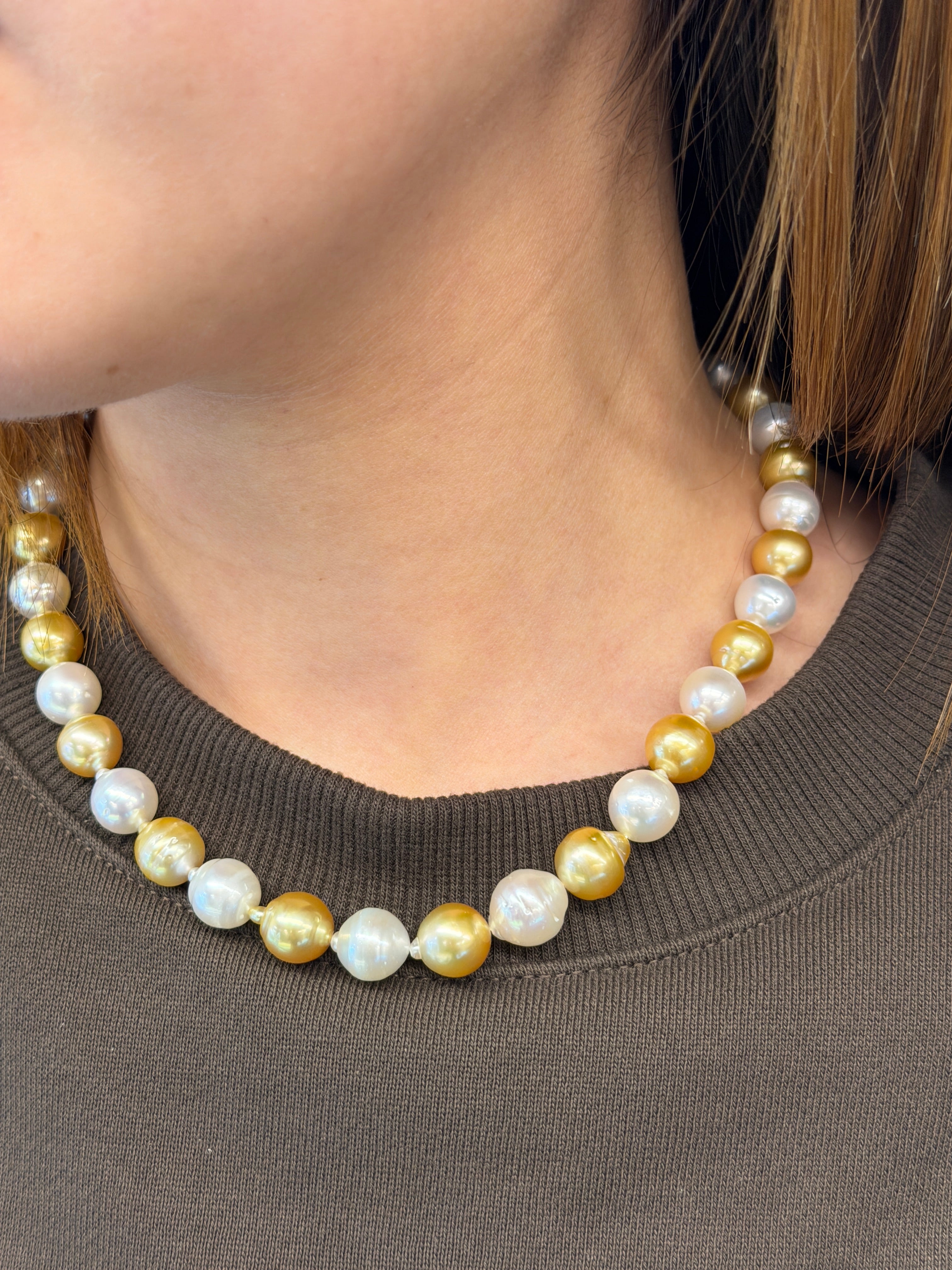 9-11mm Two-Tone White & Gold South Sea Cultured Pearl Strand