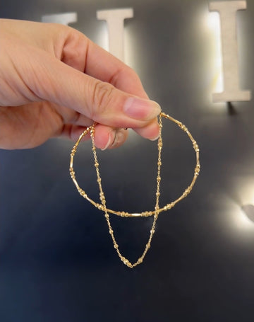 Japanese K18 Yellow Gold Magnetic 2-Layer Bangle & Chain Bracelet