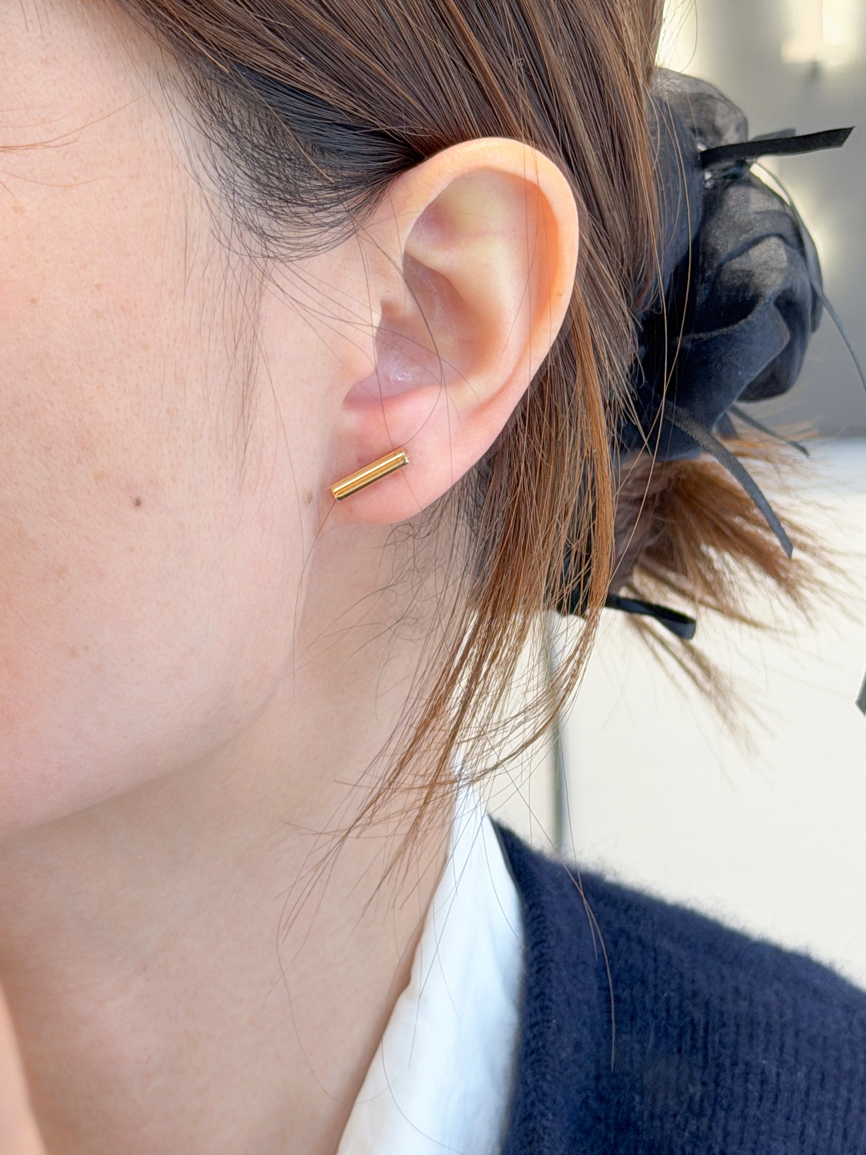 K18 Minimalist Gold Bar Stud Earrings