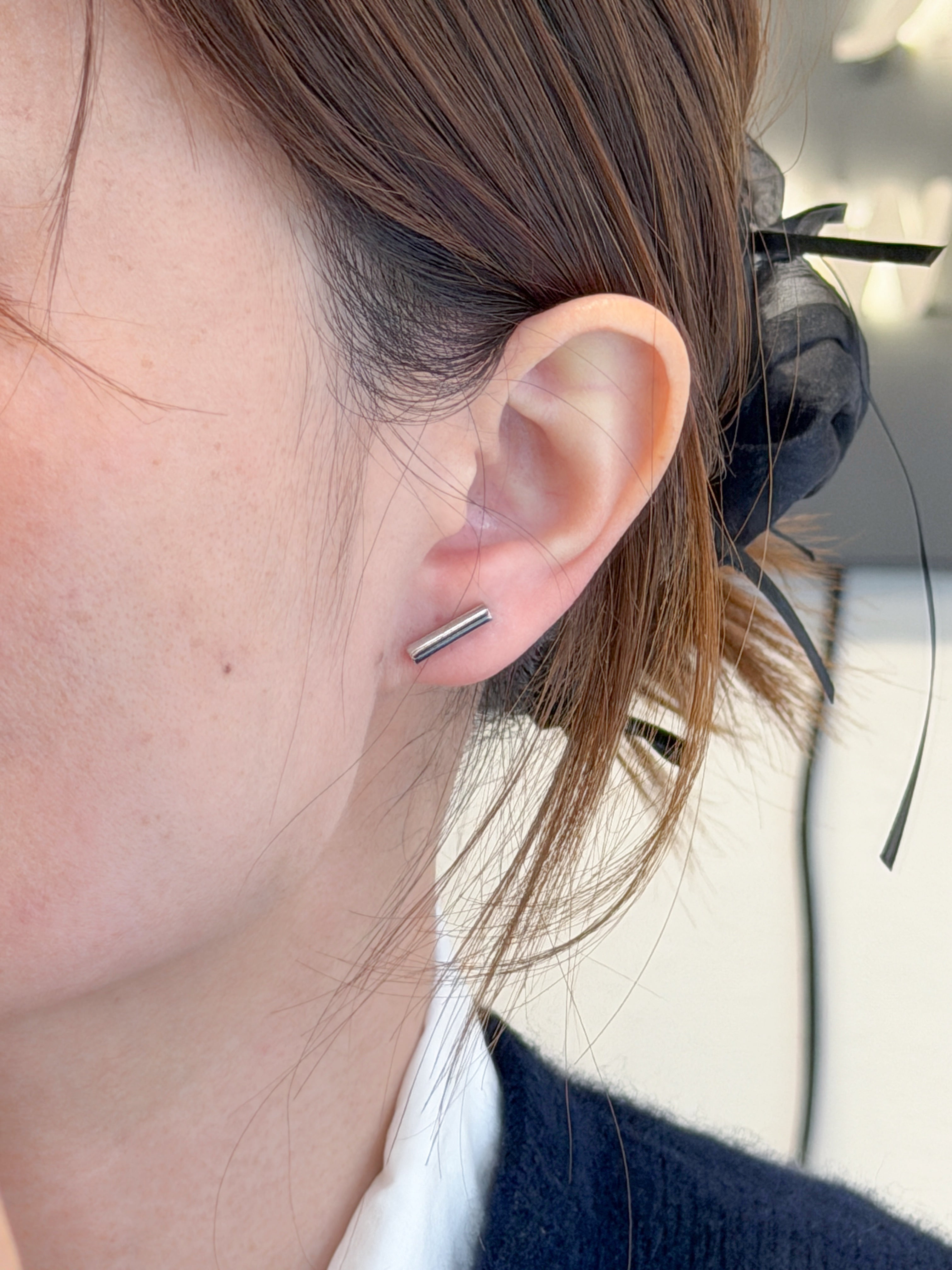 Platinum Bar Stud Earrings