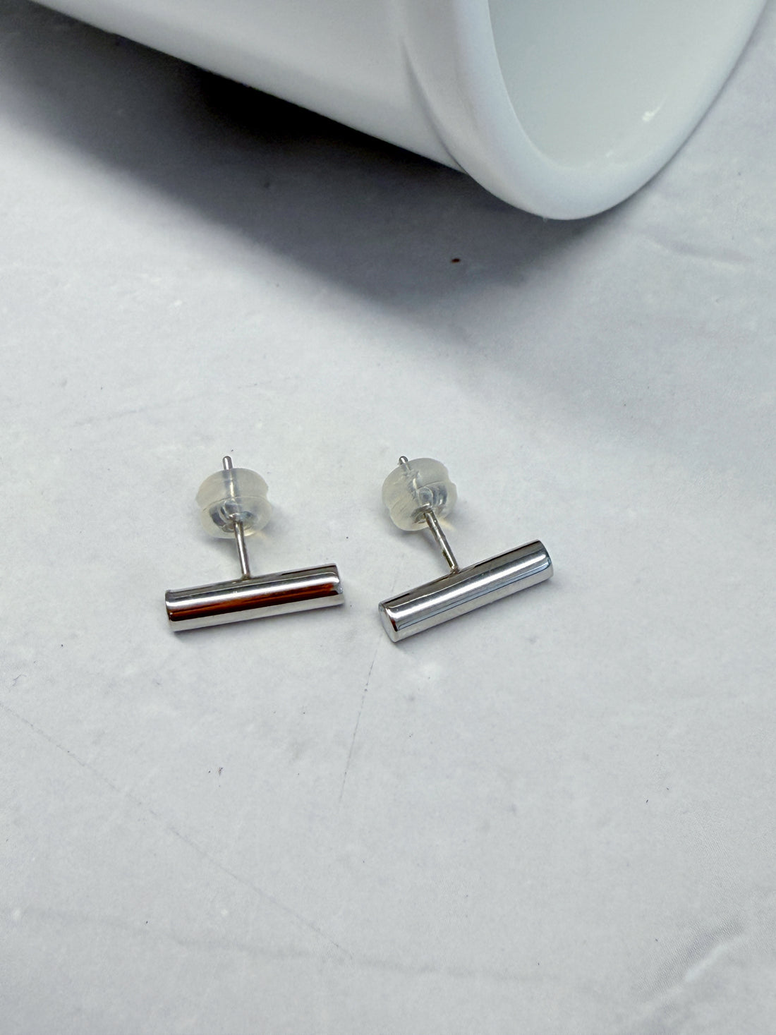 Platinum Bar Stud Earrings