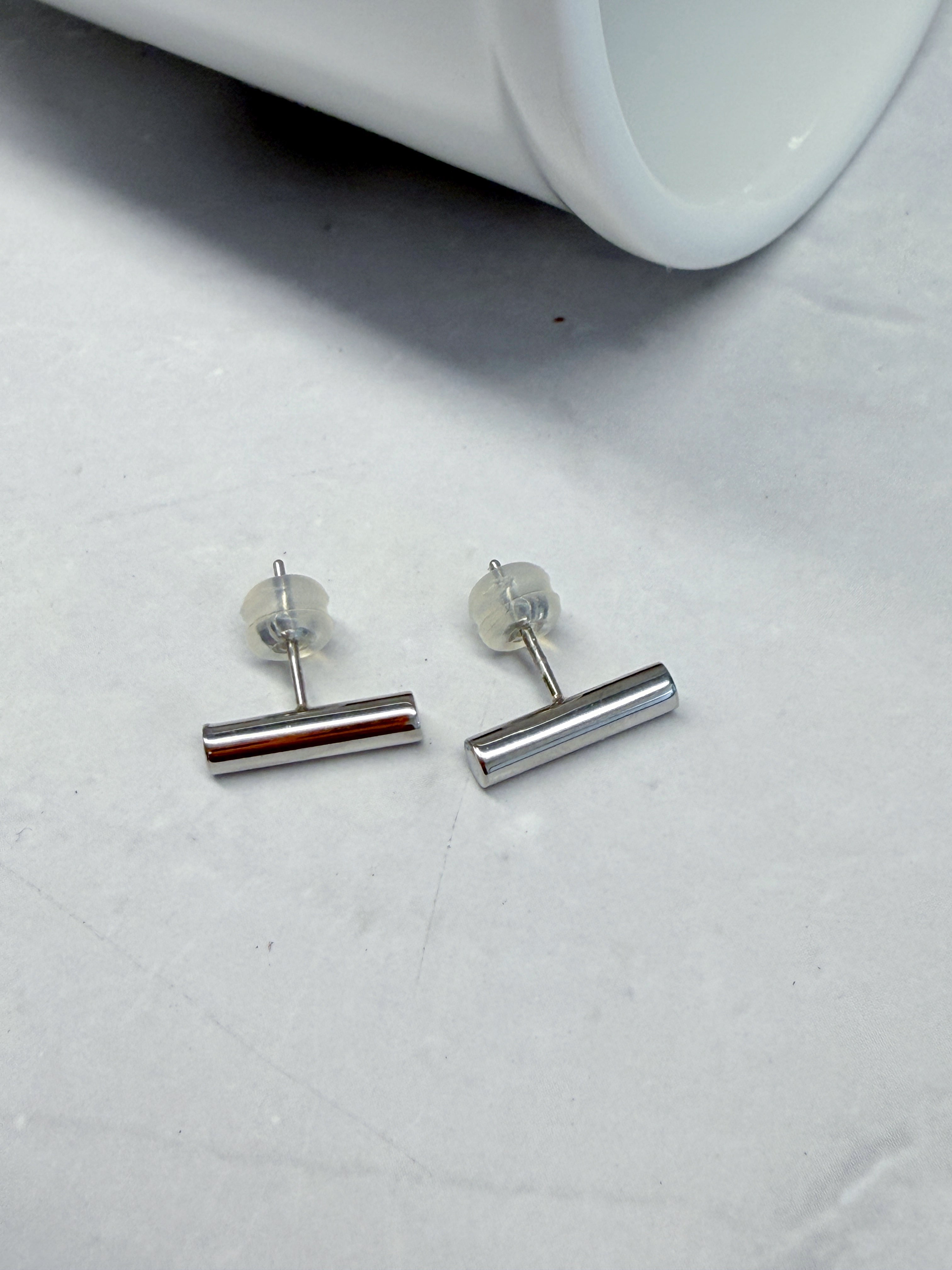 Platinum Bar Stud Earrings