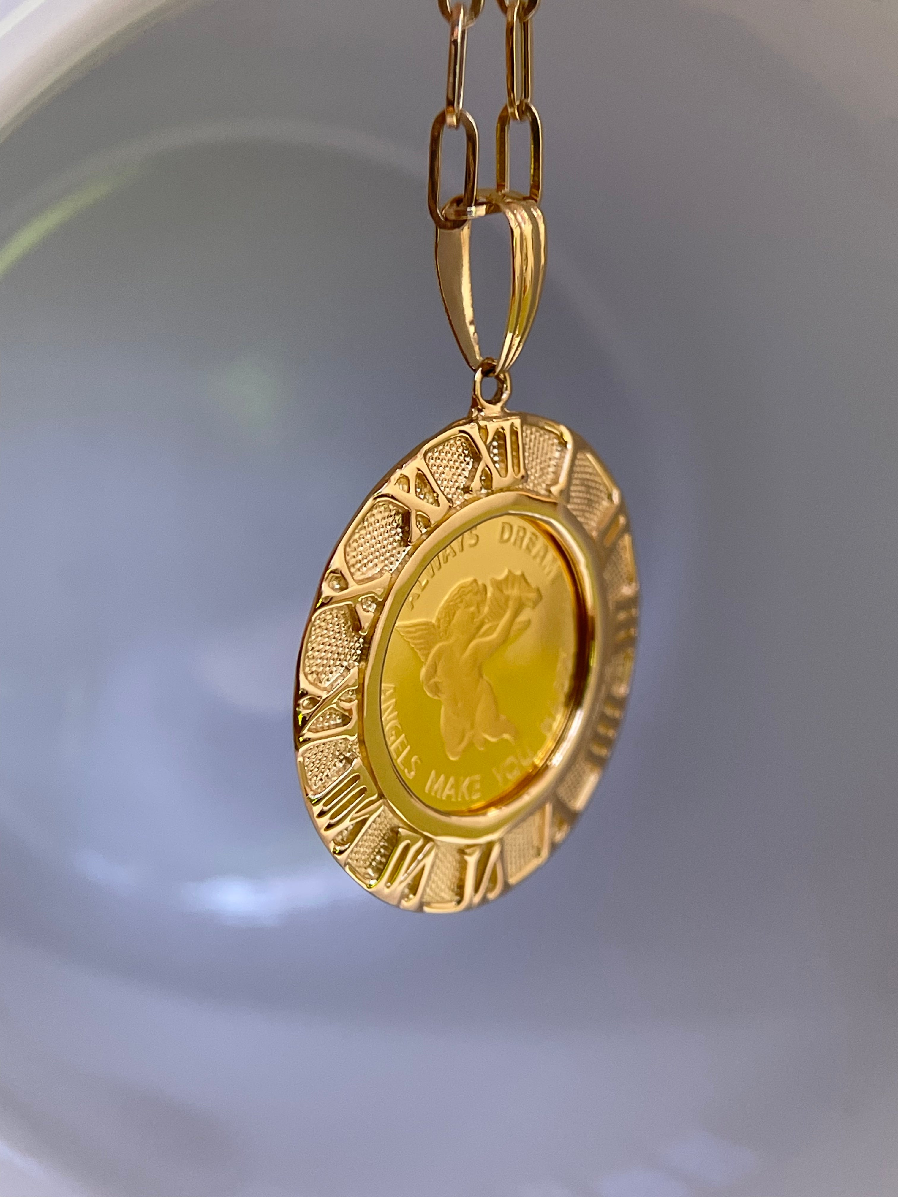 ⭐️24K Angel Gold Coin Pendant with 18K Gold Setting