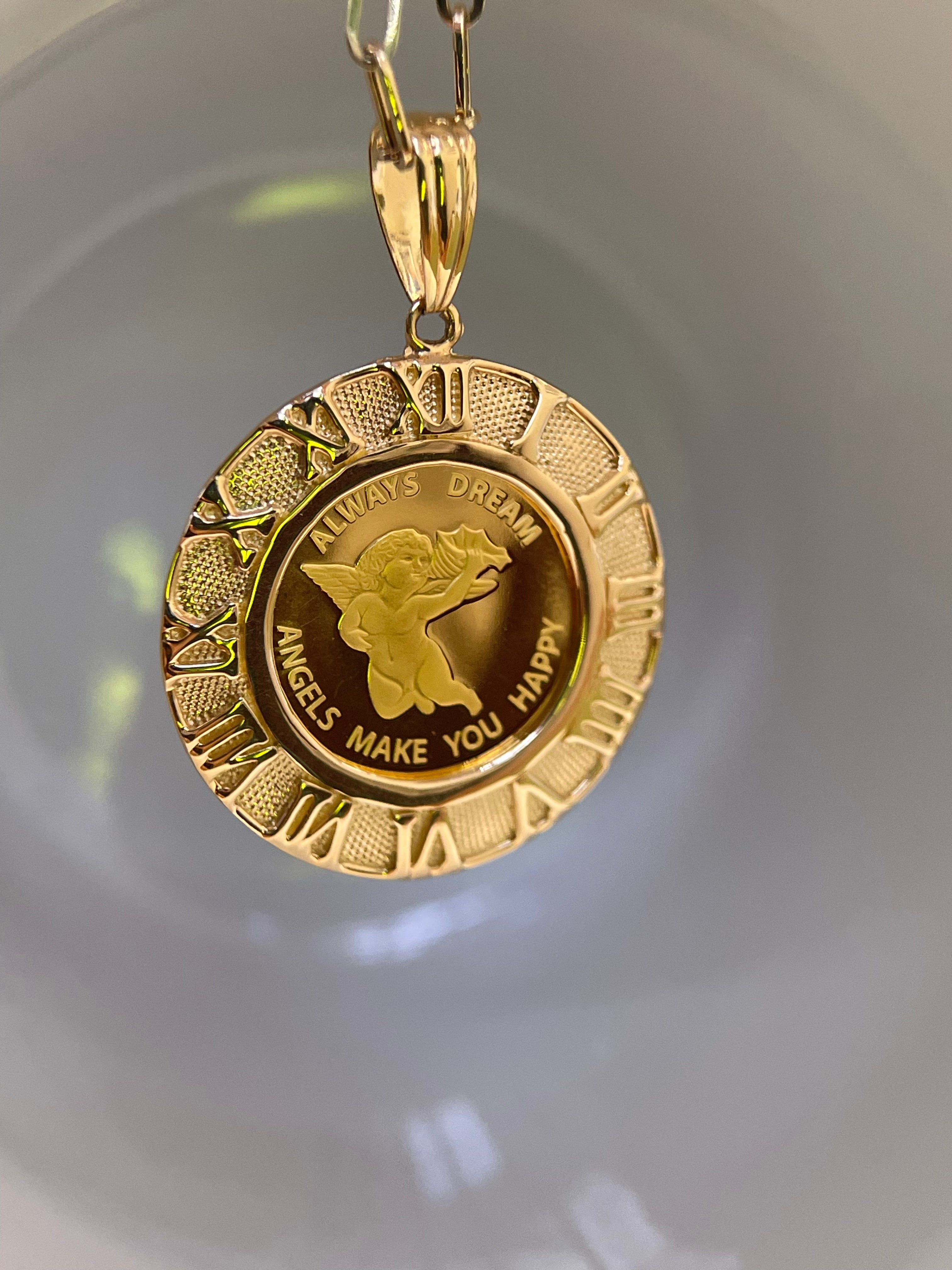 ⭐️24K Angel Gold Coin Pendant with 18K Gold Setting