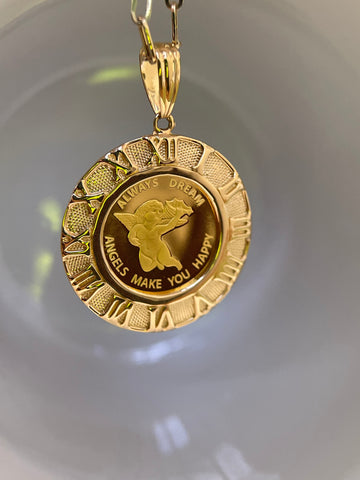 ⭐️24K Angel Gold Coin Pendant with 18K Gold Setting