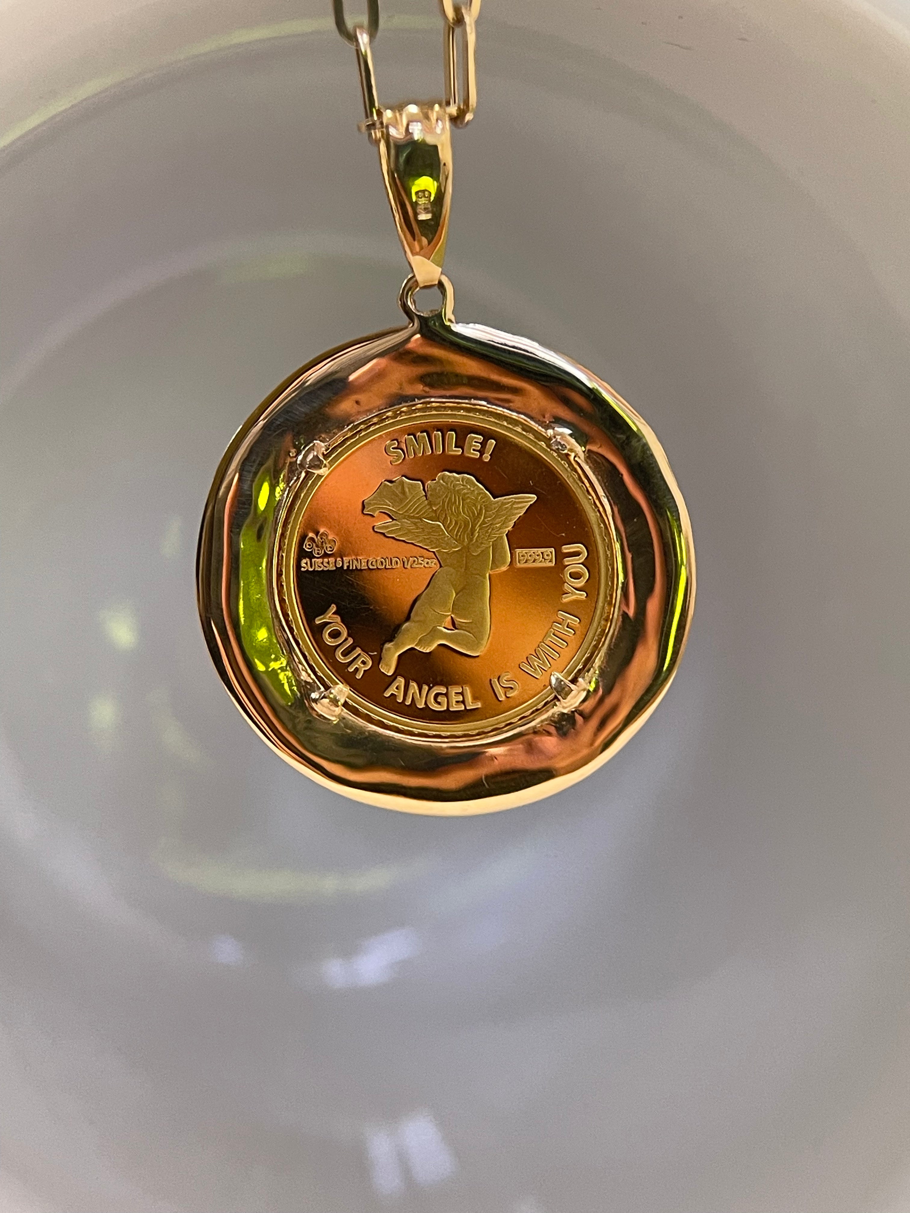 ⭐️24K Angel Gold Coin Pendant with 18K Gold Setting