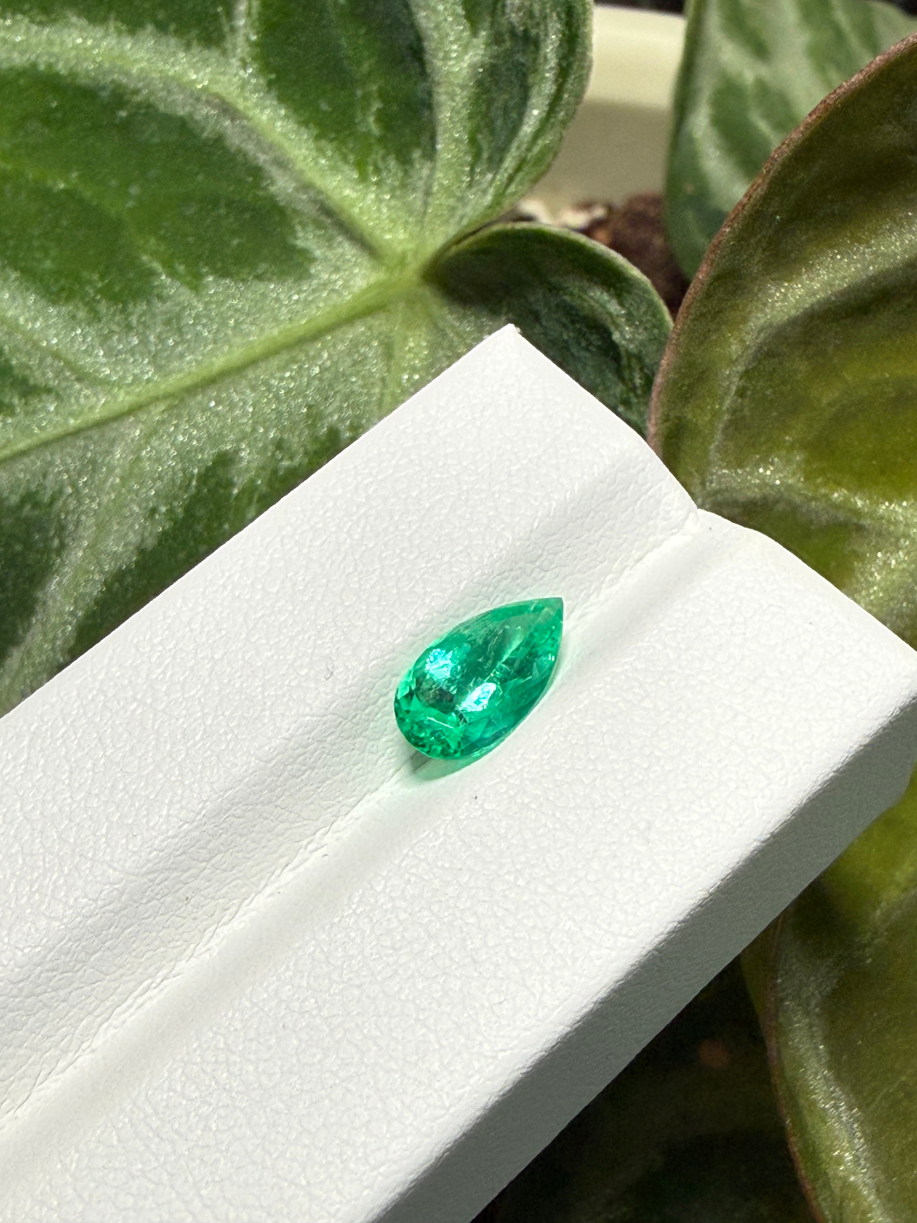 1.33CT Genuine Colombian Emerald Gemstone – Pear Cut | Vivid Green | Colombian Mines