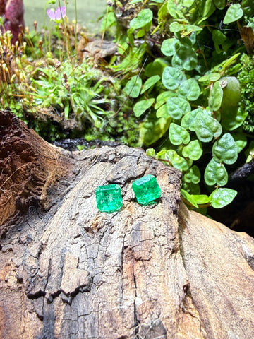 1CT Total Genuine Colombian Emerald Pair – Square Emerald Cut | Matching Gem Set | Colombian Mines