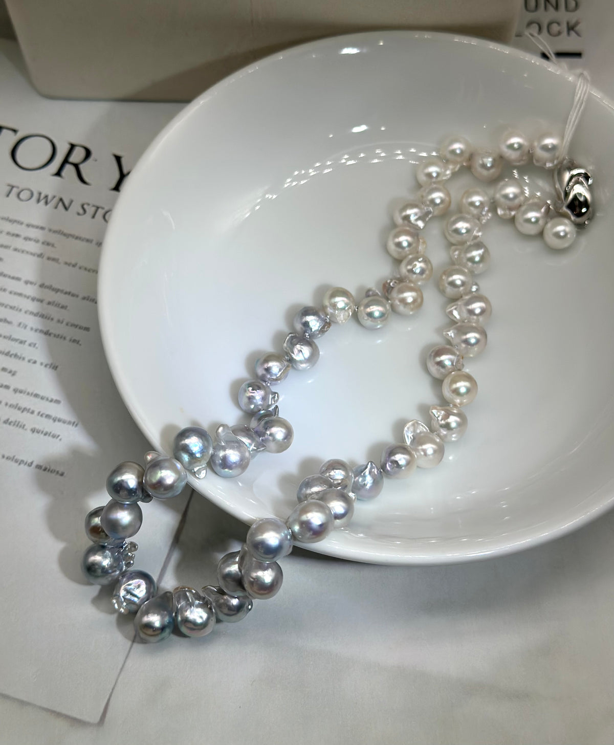 Natural Color Akoya Pearl Necklace, Untinted White & Blue Tones
